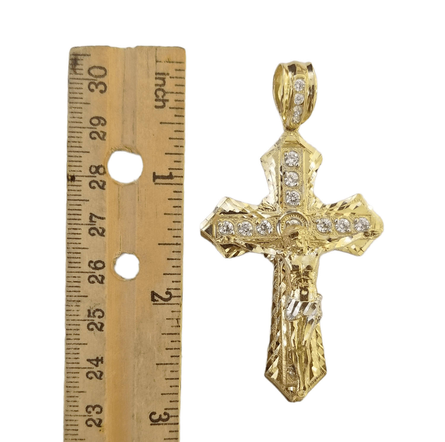 10K Yellow Gold Jesus Cross Charm Pendant Religion Real 10kt - GoldenlinQ