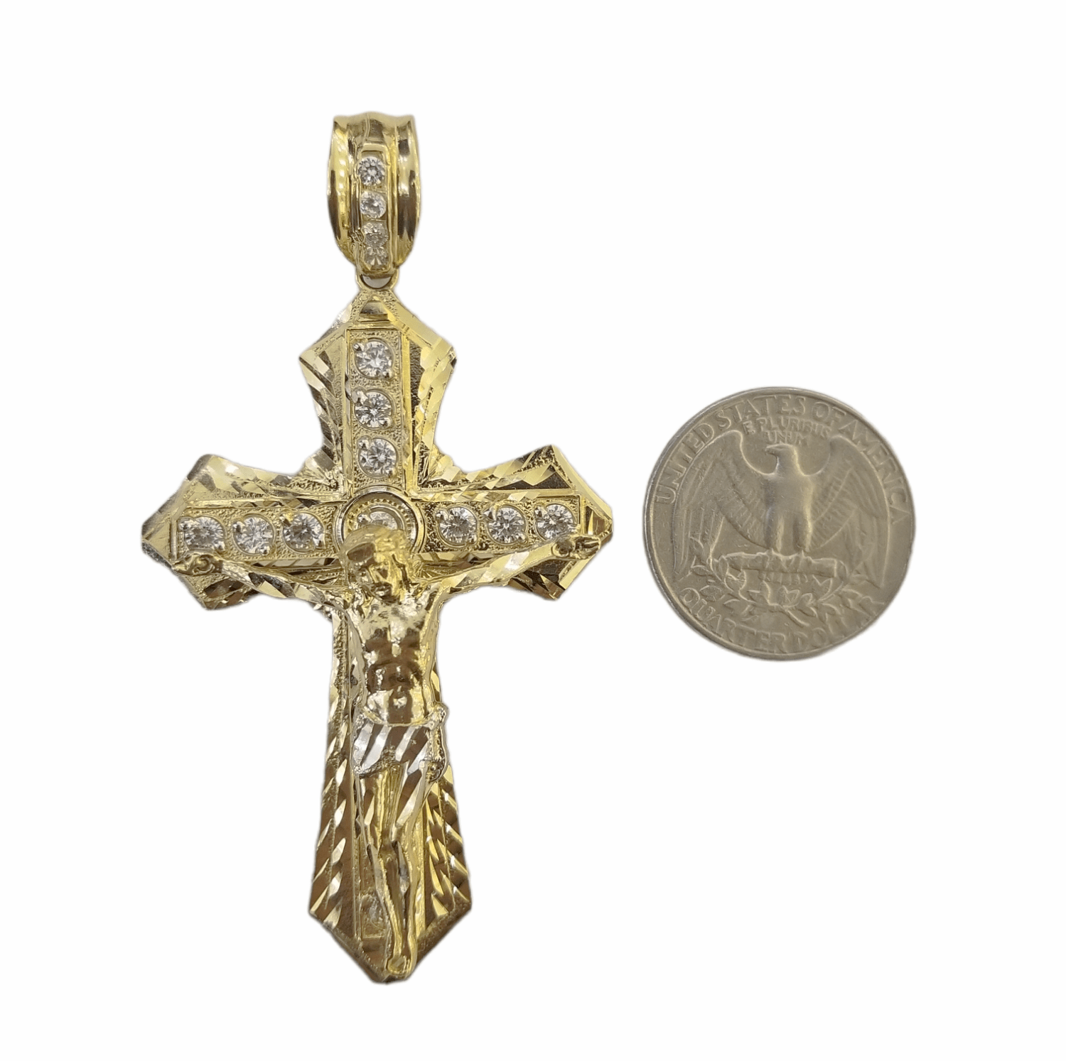 10K Yellow Gold Jesus Cross Charm Pendant Religion Real 10kt - GoldenlinQ