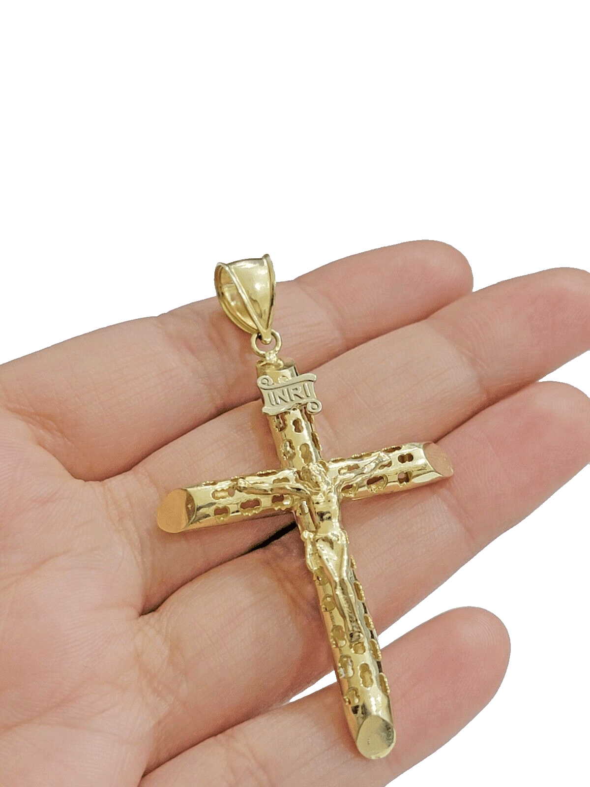 10k Yellow Gold Jesus Crucifix Cross Charm Pendant 2.5'' Inch Real 10kt SALE Men - GoldenlinQ