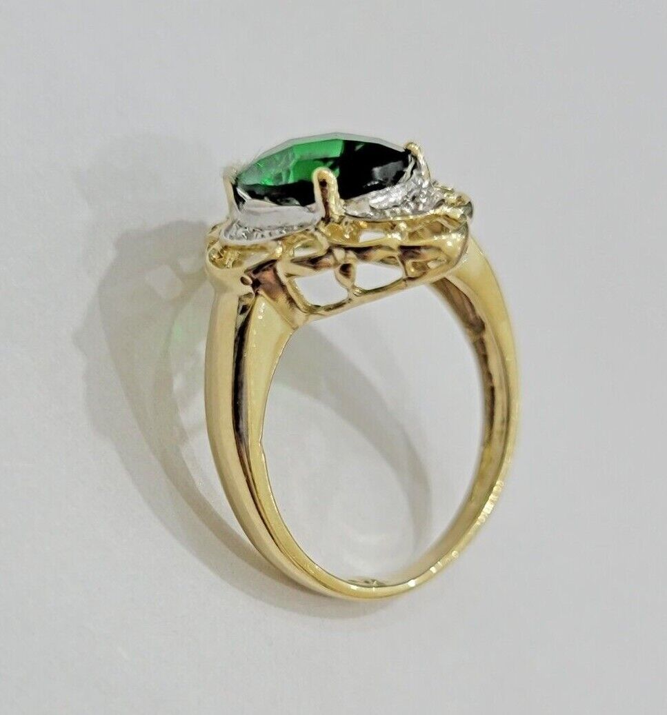 10k Yellow Gold Ladies Green Ring Women's Casual Band SALE Real 10kt Brand New - GoldenlinQ