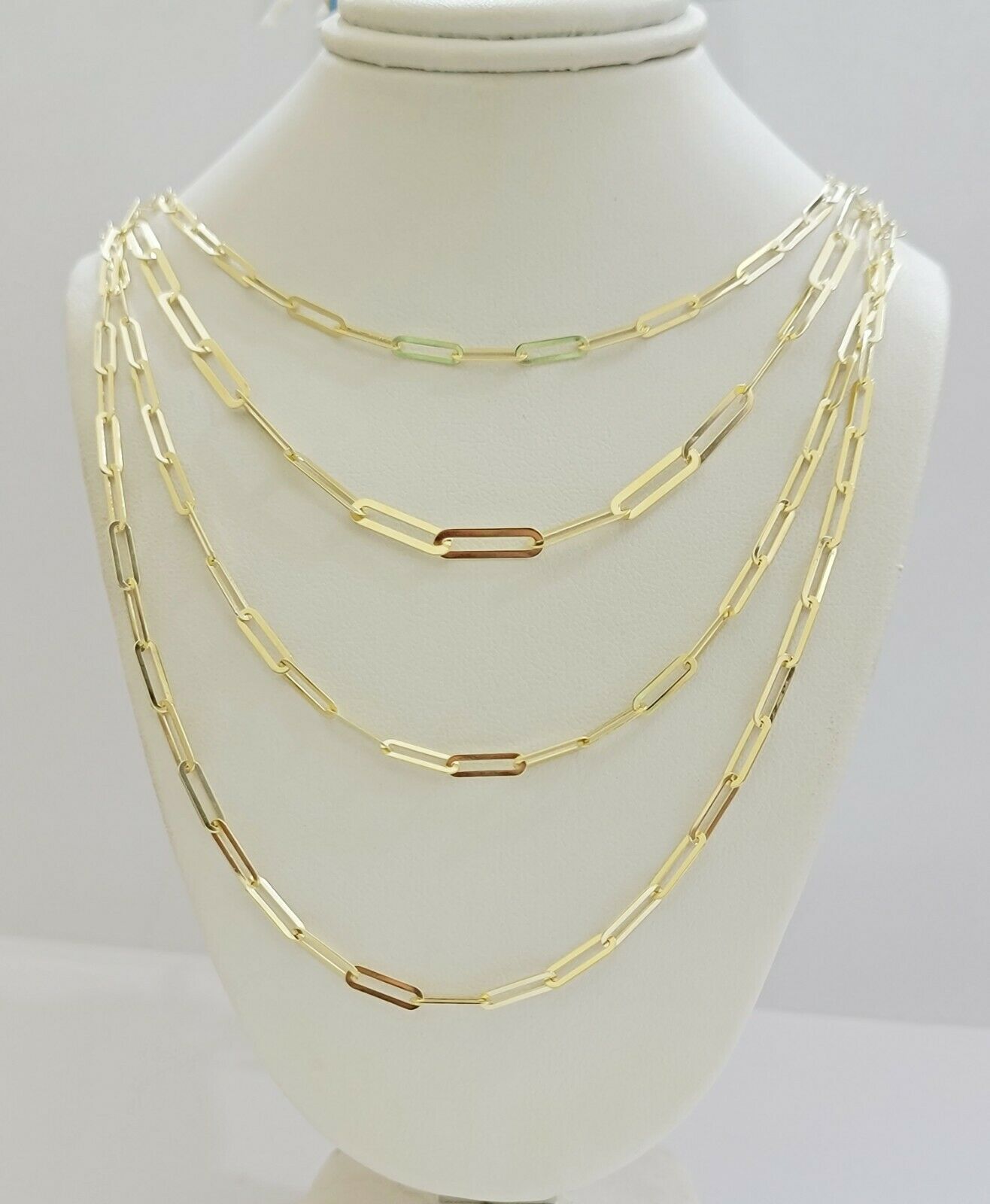 10k Yellow Gold Ladies Paperclip Chain necklace 4mm all size, REAL 10kt ,women - GoldenlinQ