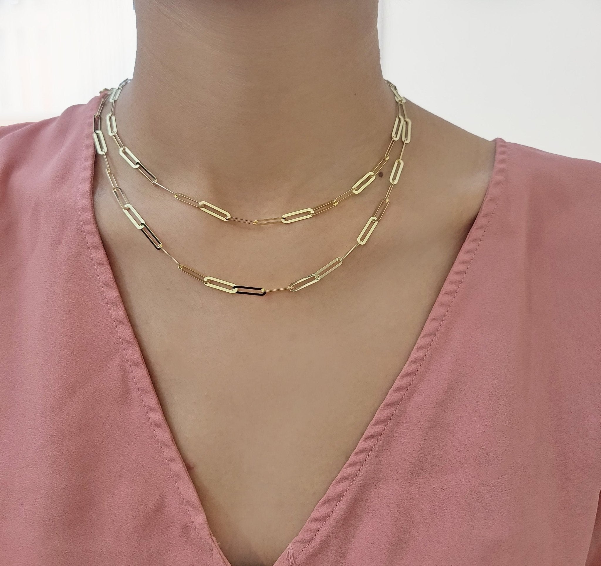 10k Yellow Gold Ladies Paperclip Chain necklace 4mm all size, REAL 10kt ,women - GoldenlinQ