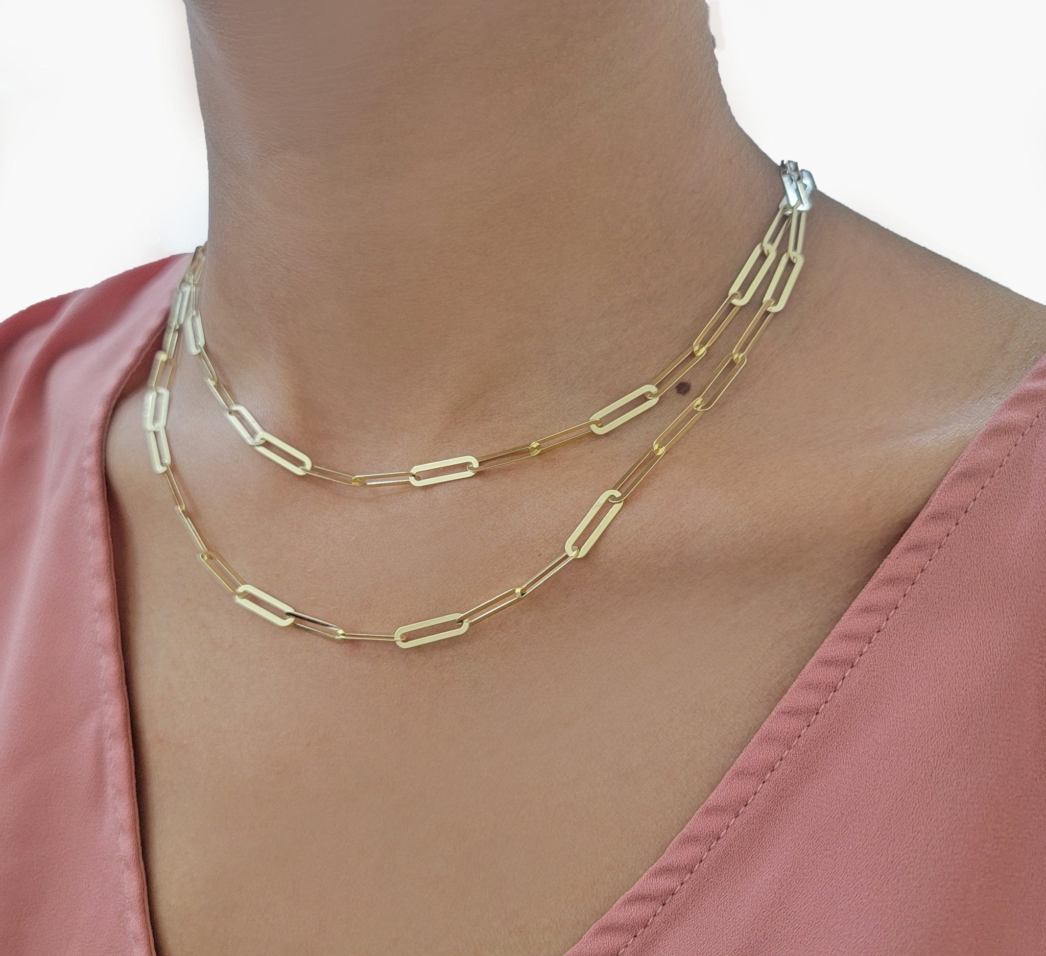 10k Yellow Gold Ladies Paperclip Chain necklace 4mm all size, REAL 10kt ,women - GoldenlinQ