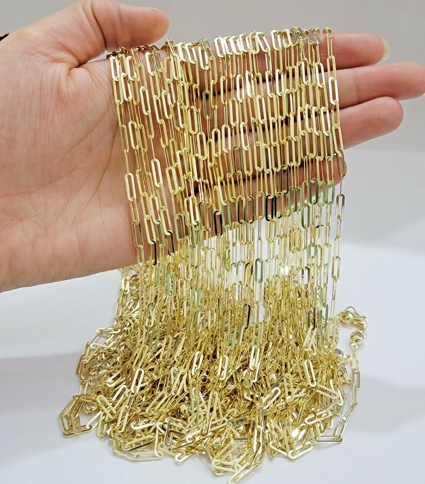 10k Yellow Gold Ladies Paperclip Chain necklace 4mm all size, REAL 10kt ,women - GoldenlinQ