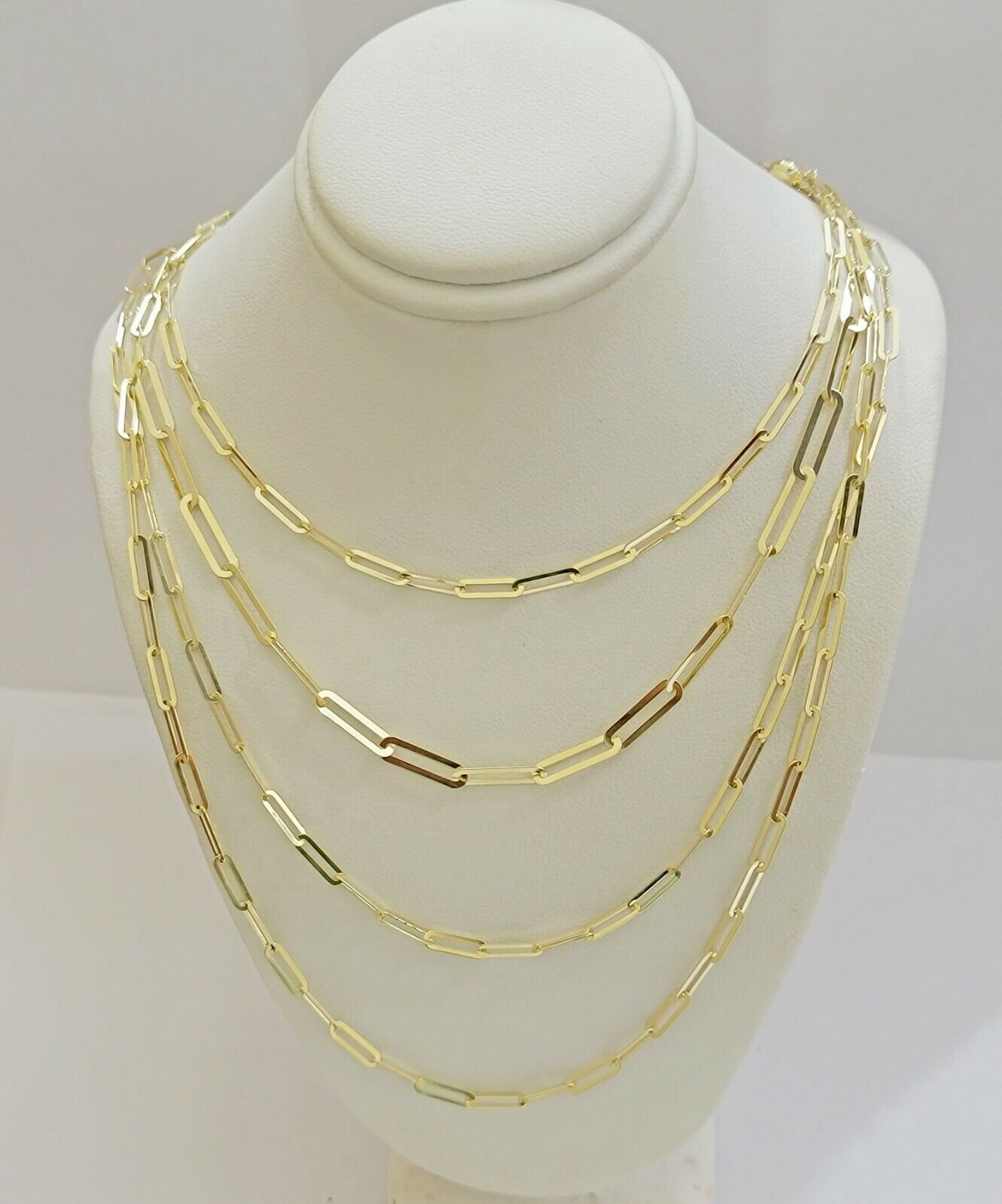 10k Yellow Gold Ladies Paperclip Chain necklace 4mm all size, REAL 10kt ,women - GoldenlinQ