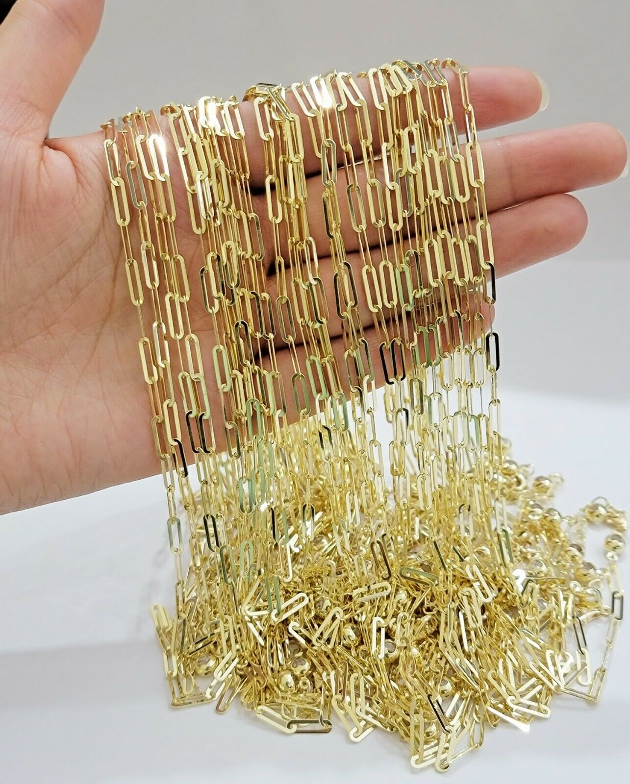 10k Yellow Gold Ladies Paperclip Chain necklace 4mm all size, REAL 10kt ,women - GoldenlinQ
