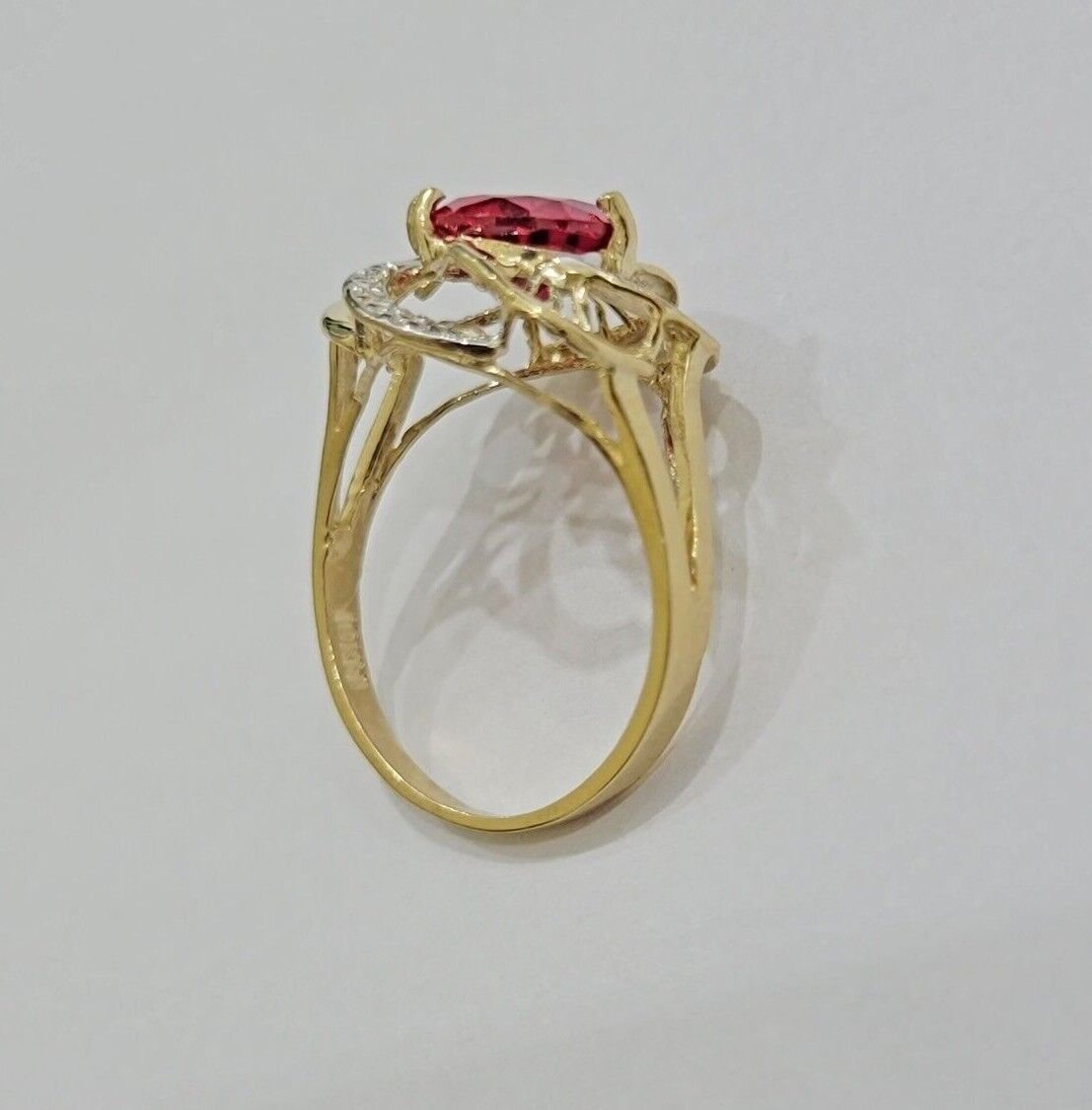 10k Yellow Gold Ladies Ruby Red Ring Womens Casual Band SALE Real 10kt Brand New - GoldenlinQ