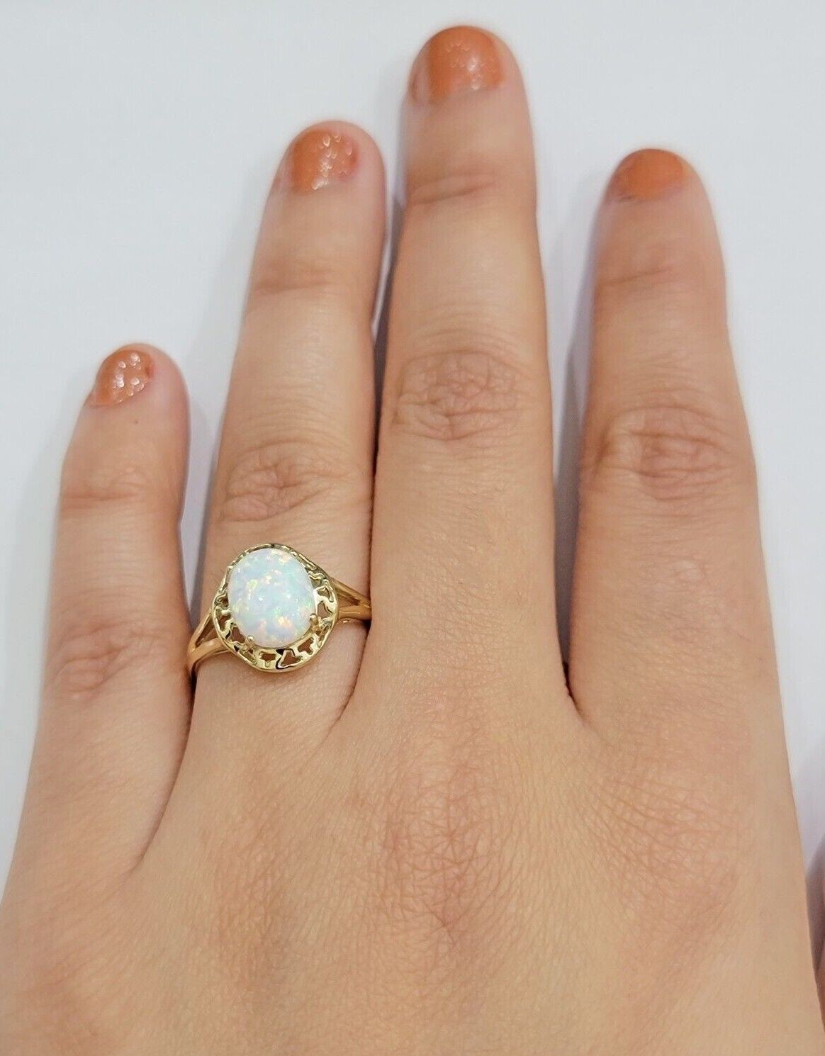 10k Yellow Gold Ladies White Opal Ring For Women Casual Band SALE Real Brand New - GoldenlinQ