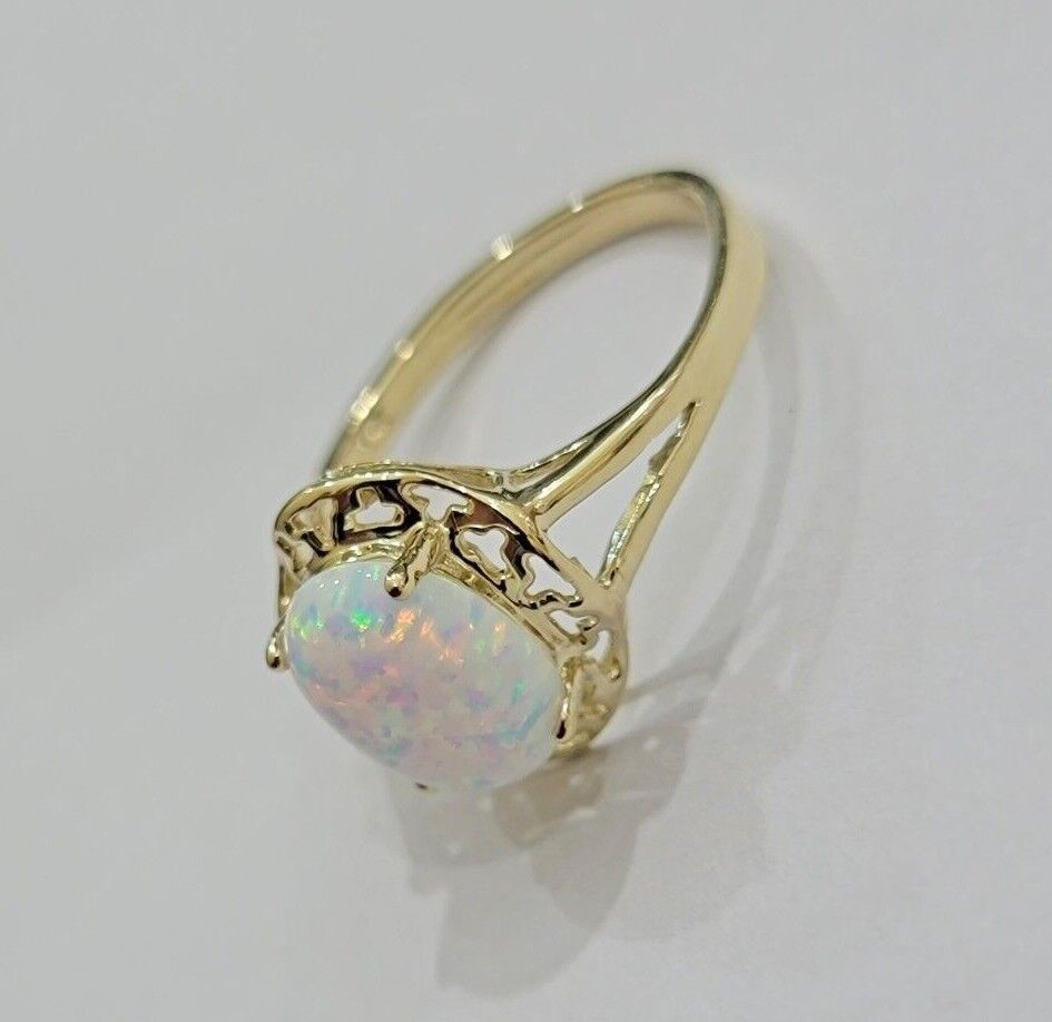 10k Yellow Gold Ladies White Opal Ring For Women Casual Band SALE Real Brand New - GoldenlinQ