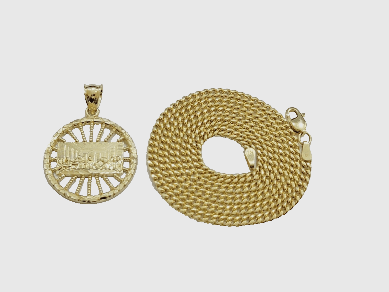 10k Yellow Gold Last Supper Charm Miami Cuban Chain 18'' 10kt Pendant Necklace - GoldenlinQ