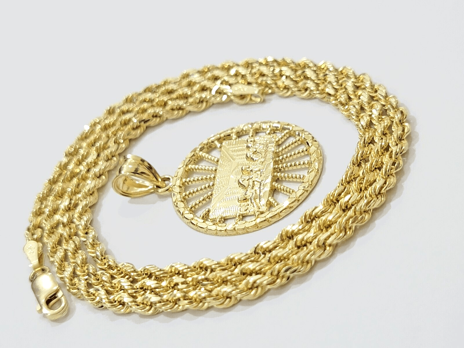 10k Yellow Gold Last Supper Charm Rope Chain 22'' 10kt Circle Pendant Necklace - GoldenlinQ