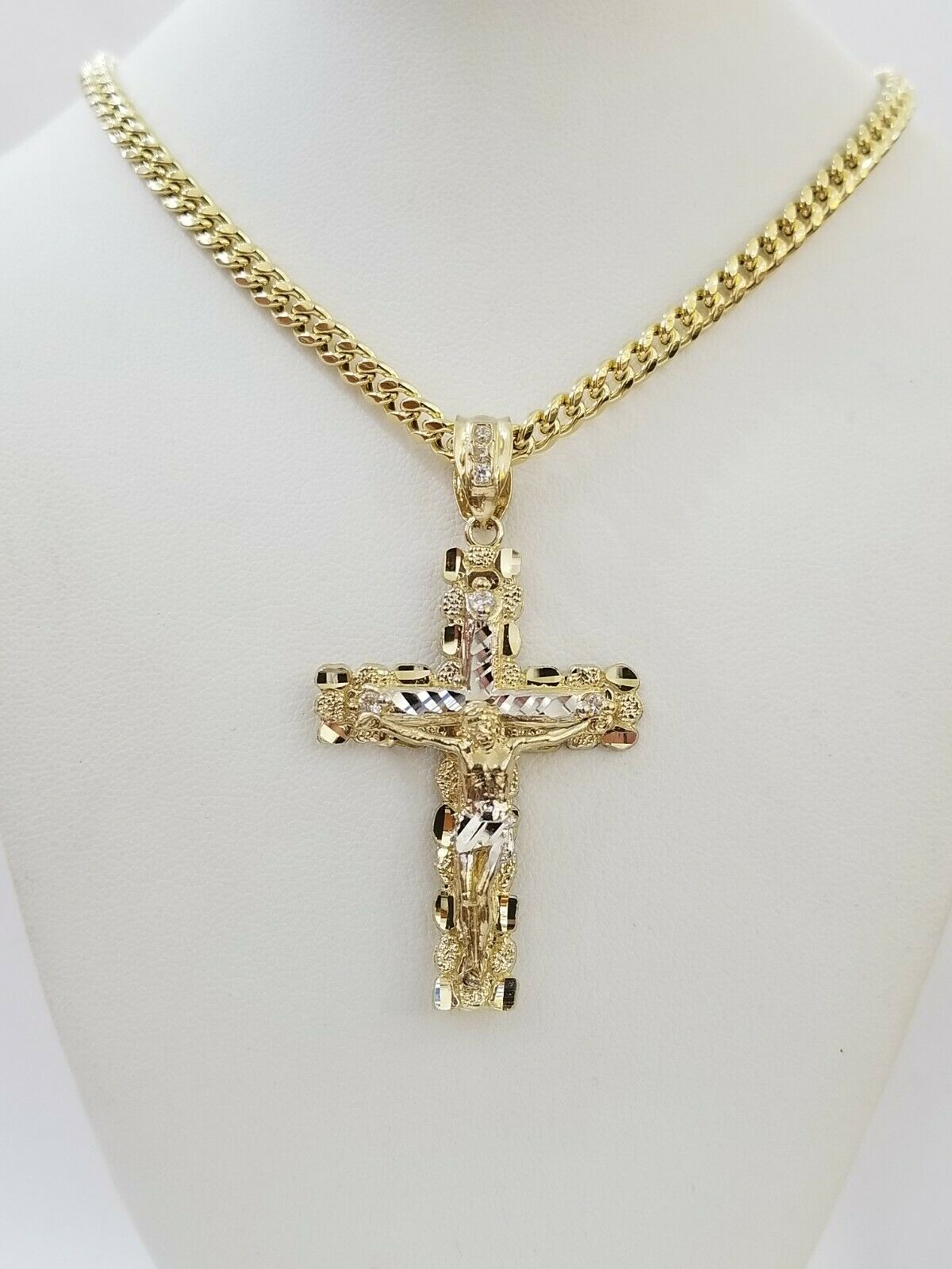 10k Yellow Gold Link Chain Pendant 5mm 18" - 28" Miami Cuban Necklace Cross Charm - GoldenlinQ