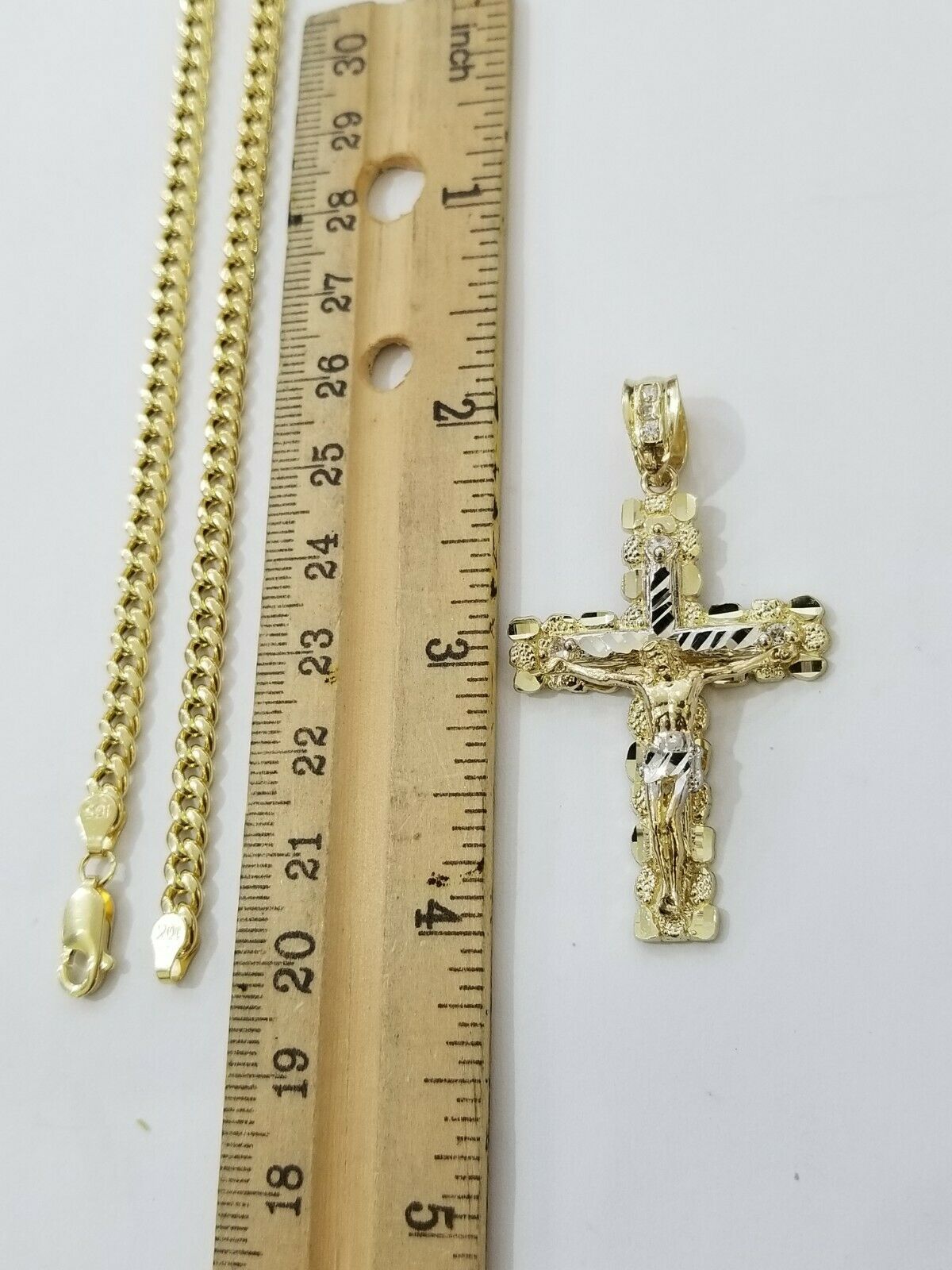 10k Yellow Gold Link Chain Pendant 5mm 18" - 28" Miami Cuban Necklace Cross Charm - GoldenlinQ