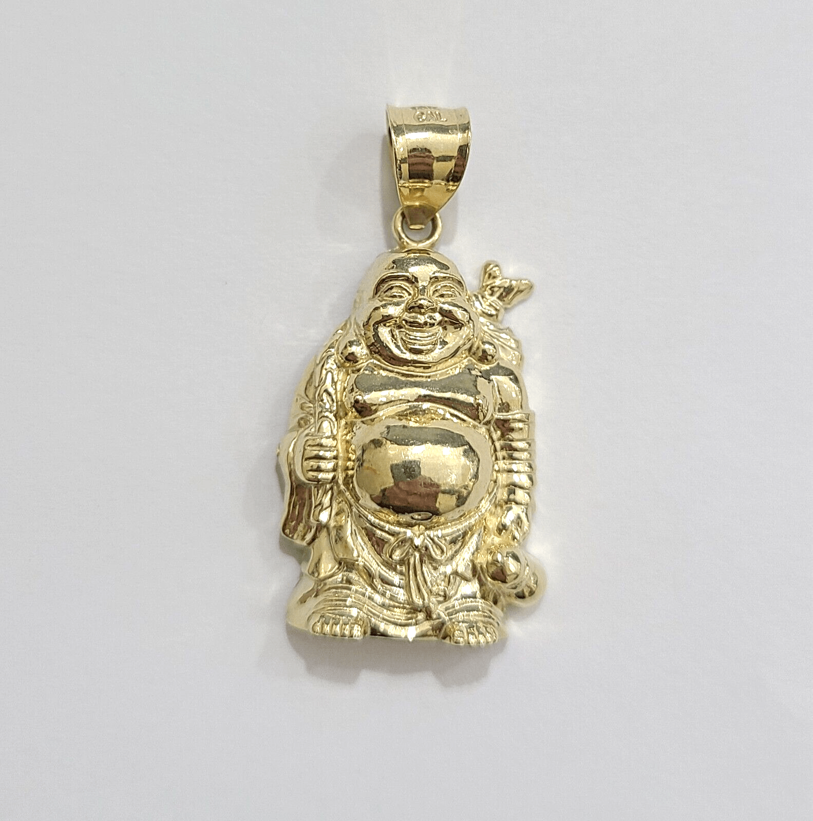 10k Yellow Gold Lucky Laughing Buddha Charm Religious Pendant Smiling - GoldenlinQ