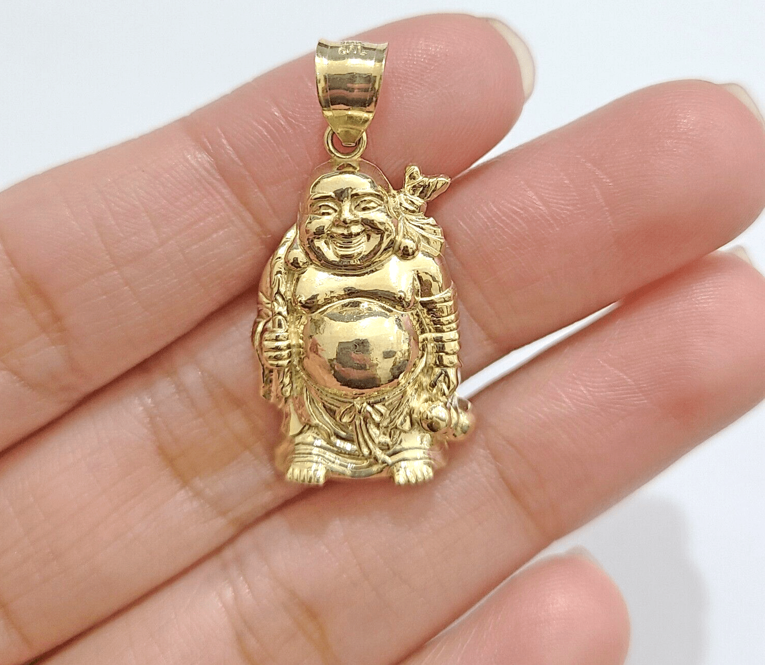 10k Yellow Gold Lucky Laughing Buddha Charm Religious Pendant Smiling - GoldenlinQ