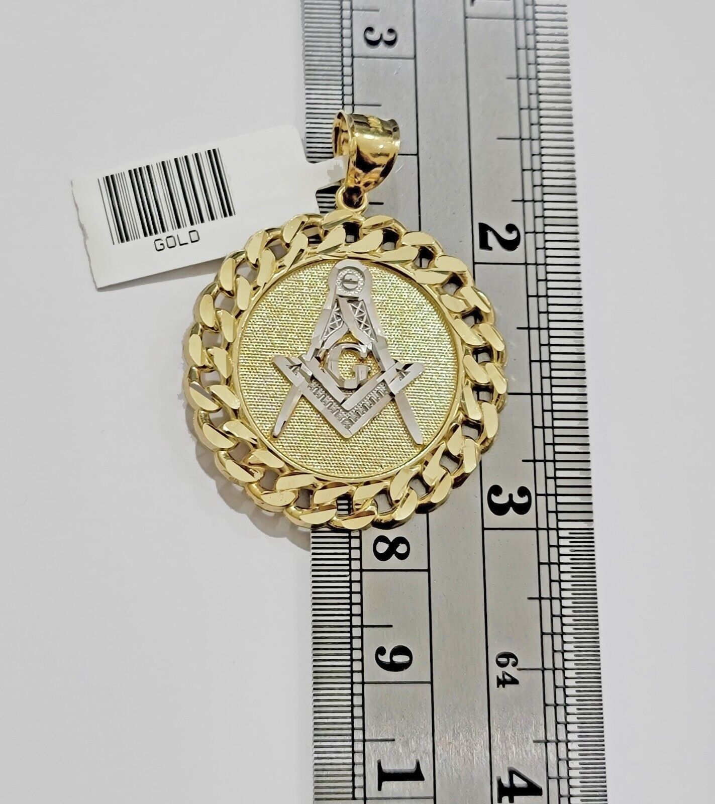 10k Yellow Gold masonic Charm pendant with cuban link circular Christmas Sale - GoldenlinQ