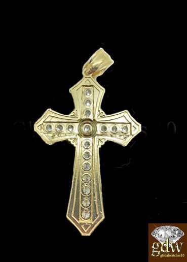 10k Yellow Gold Men Cross Charm Pendant Diamond Cut Angel Jesus Crucifix - GoldenlinQ