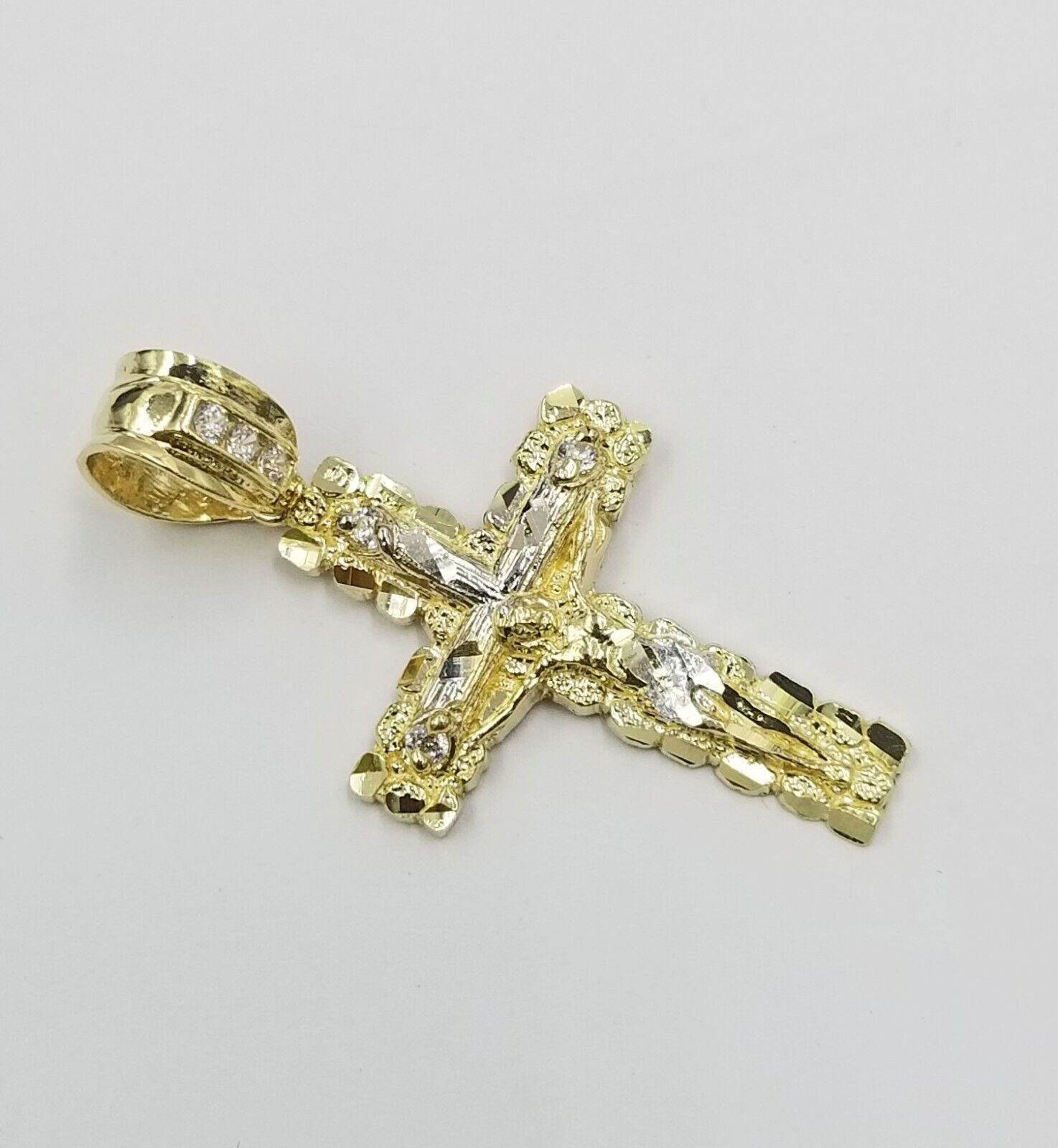 10k Yellow Gold Men Crucifix Cross Charm Pendant Diamond Cut Jesus REAL - GoldenlinQ