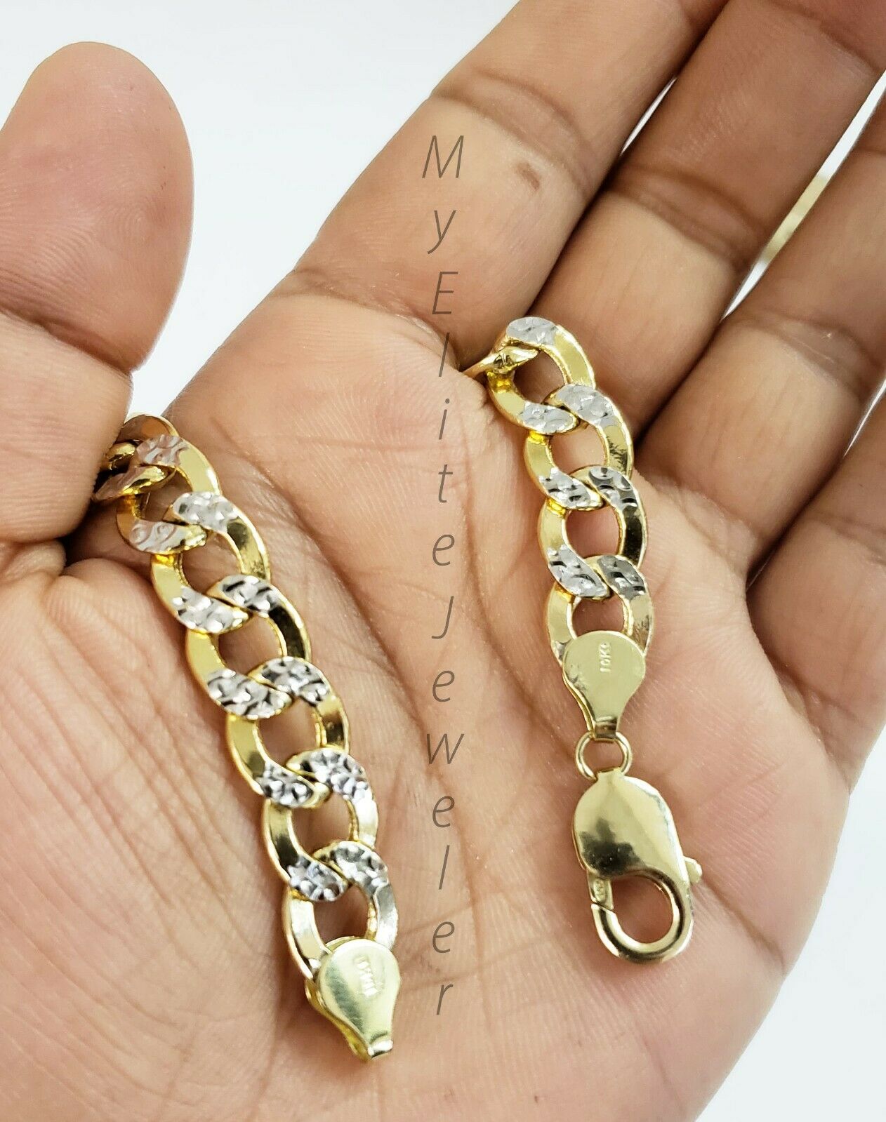 10k Yellow Gold Men's Diamond Cuts Cuban Link Bracelet 8.5 Inch 9mm Lobster Lock - GoldenlinQ