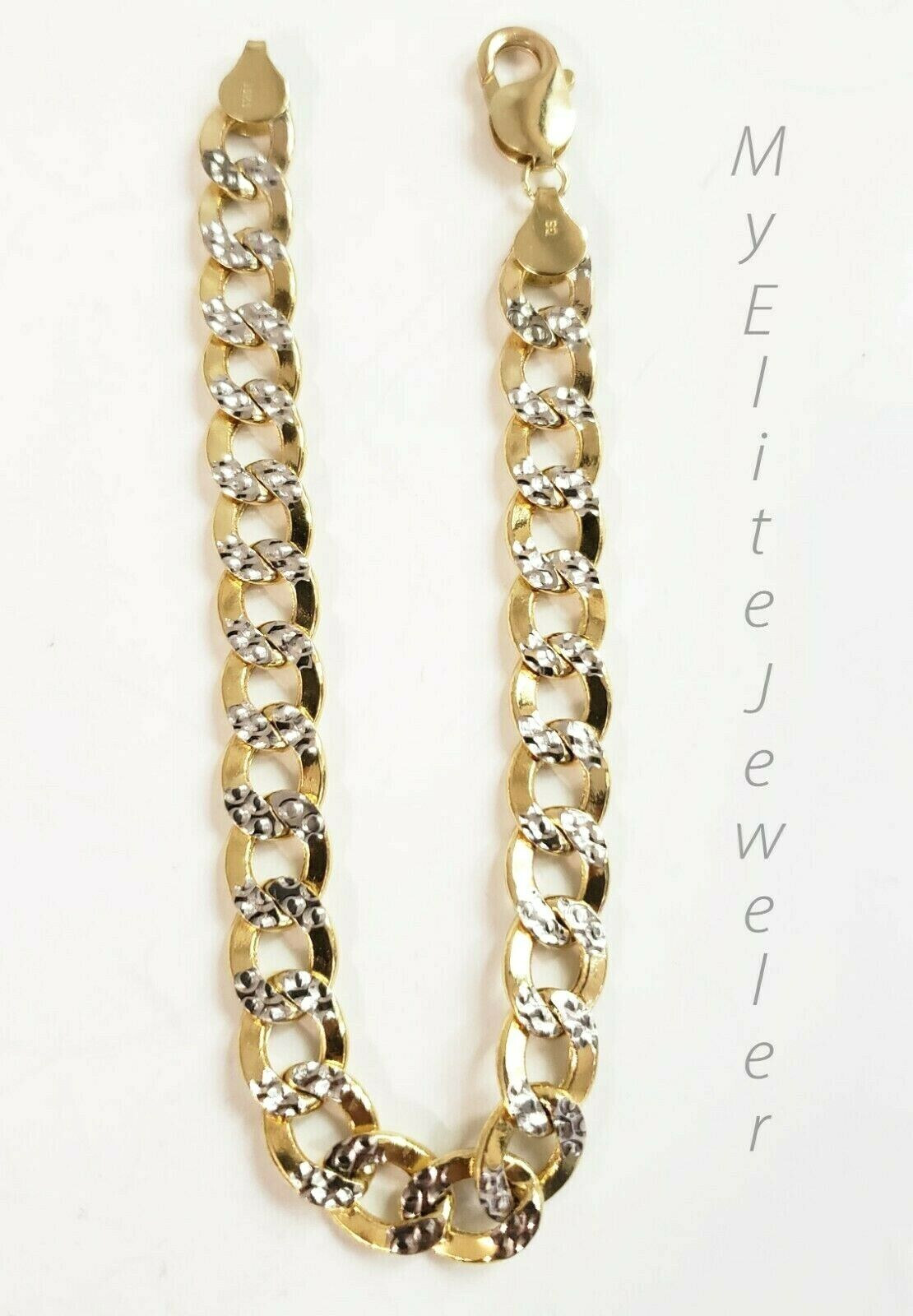 10k Yellow Gold Men's Diamond Cuts Cuban Link Bracelet 8.5 Inch 9mm Lobster Lock - GoldenlinQ