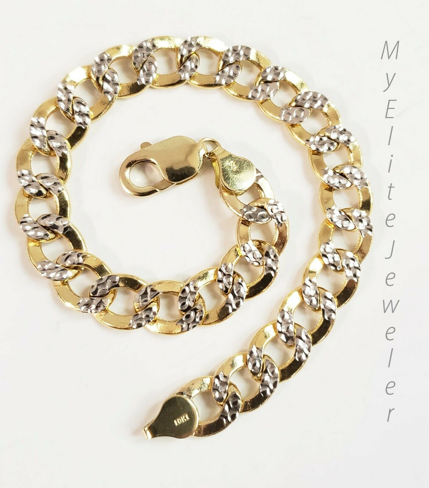 10k Yellow Gold Men's Diamond Cuts Cuban Link Bracelet 8.5 Inch 9mm Lobster Lock - GoldenlinQ