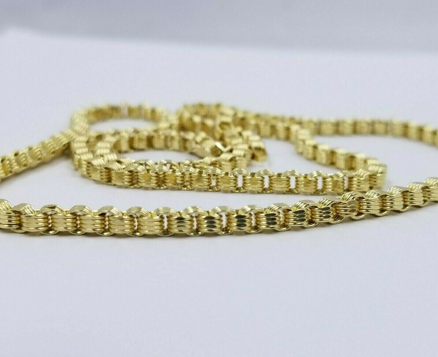 10k Yellow Gold Mens Necklace Byzantine Chain 5mm 18 Inch Choker Male REAL 10KT - GoldenlinQ