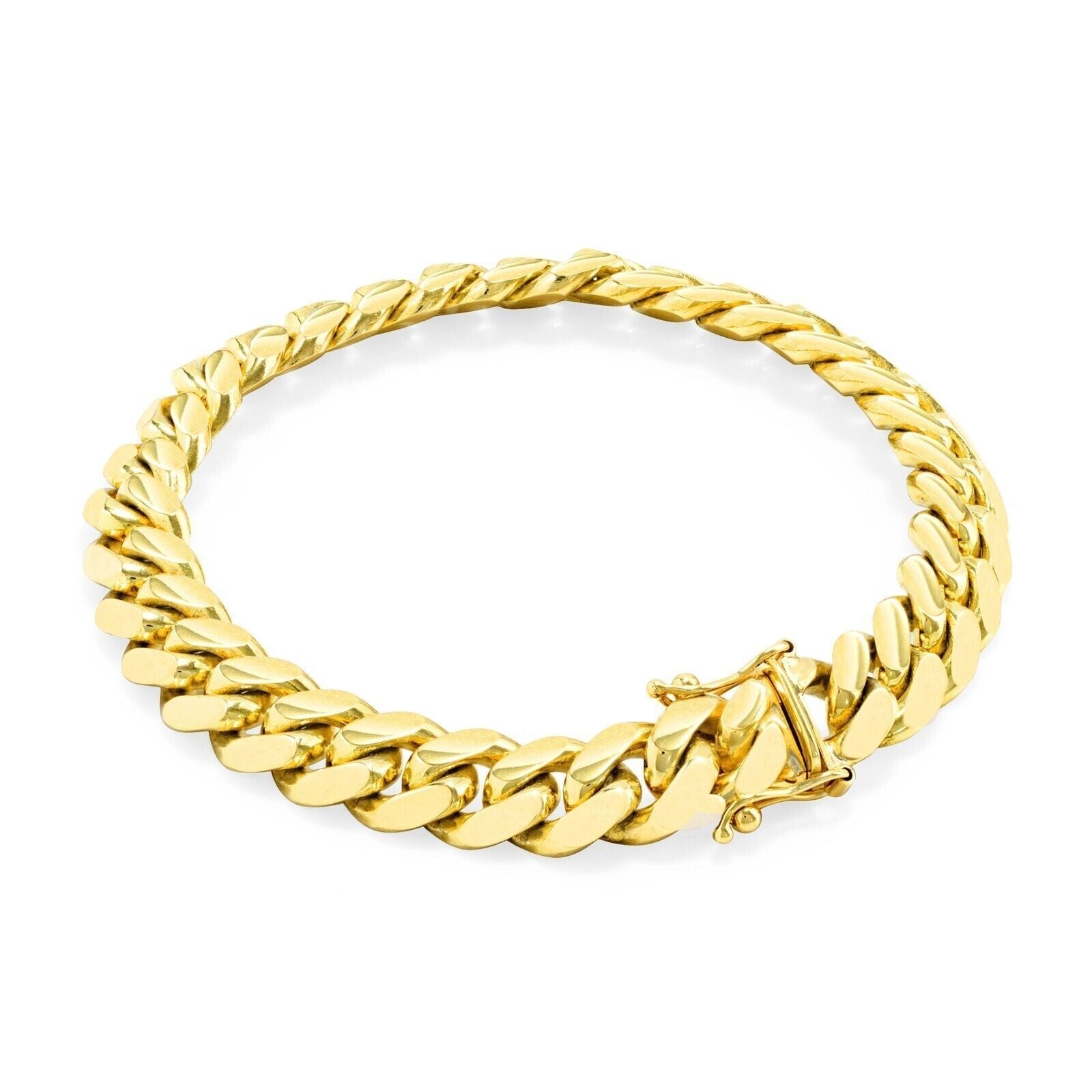 10k Yellow Gold Miami Cuban Link Bracelet 8" inch 9mm Real 10kt Box Lock - GoldenlinQ