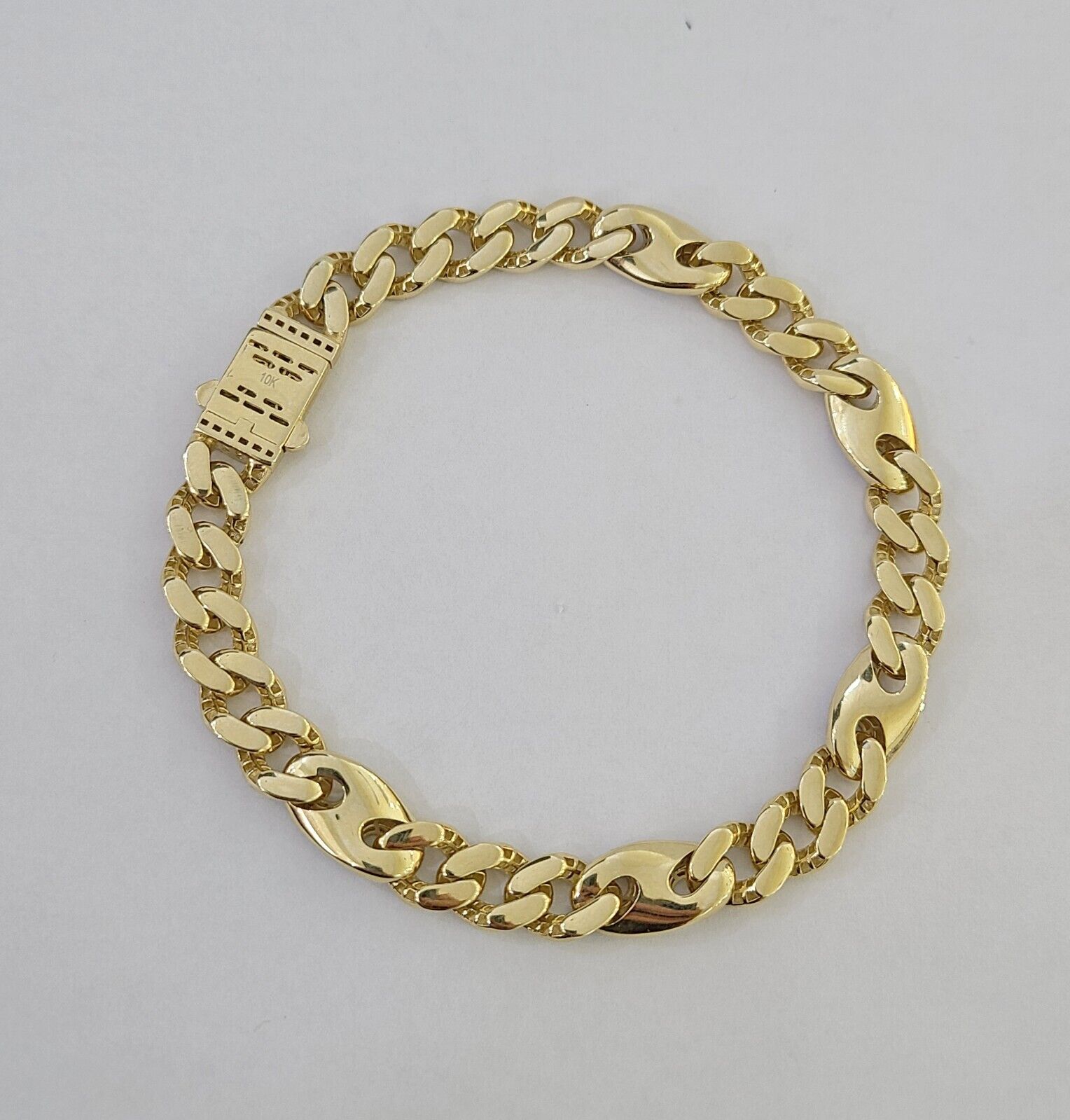 10k Yellow Gold Miami Cuban Link Bracelet 8.5 Inch Anchor Mariner 12mm Gold - GoldenlinQ