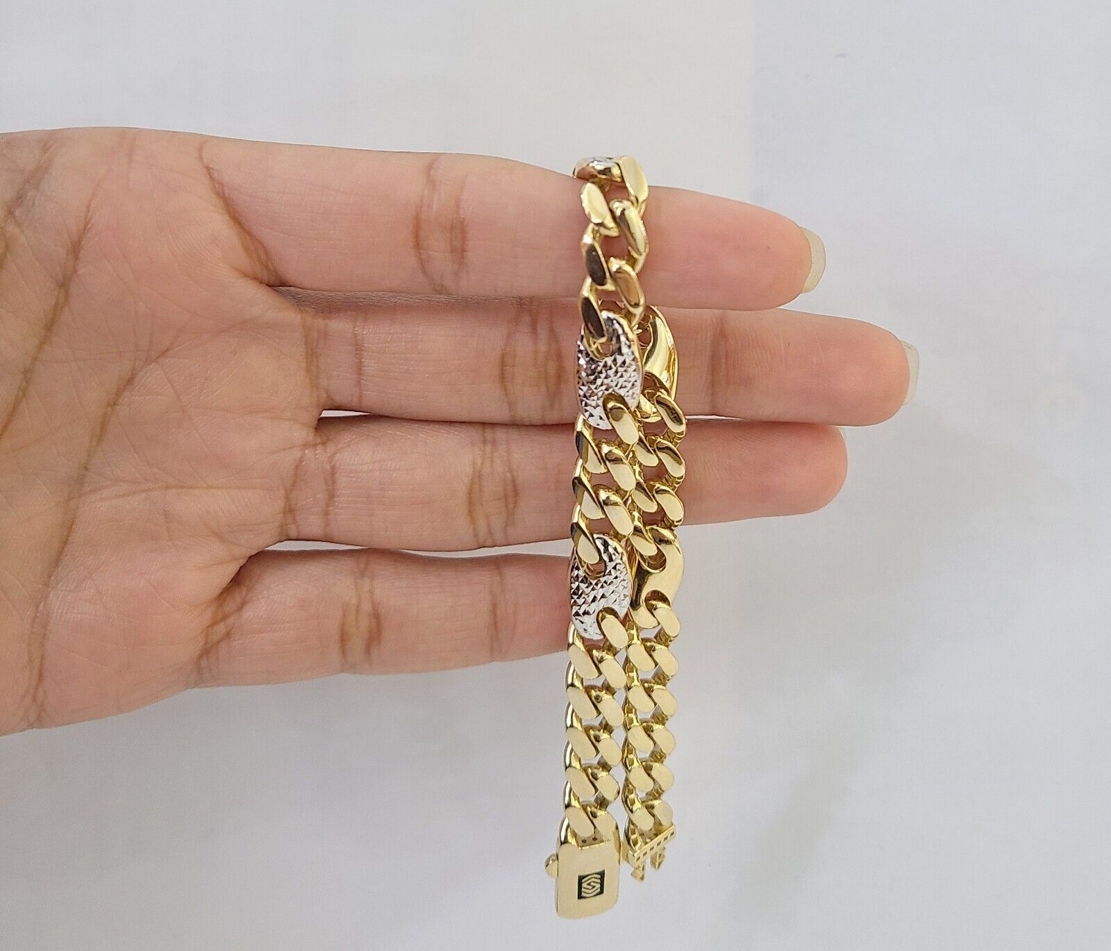 10k Yellow Gold Miami Cuban Link Bracelet 8.5 Inch Anchor Mariner 12mm Gold - GoldenlinQ