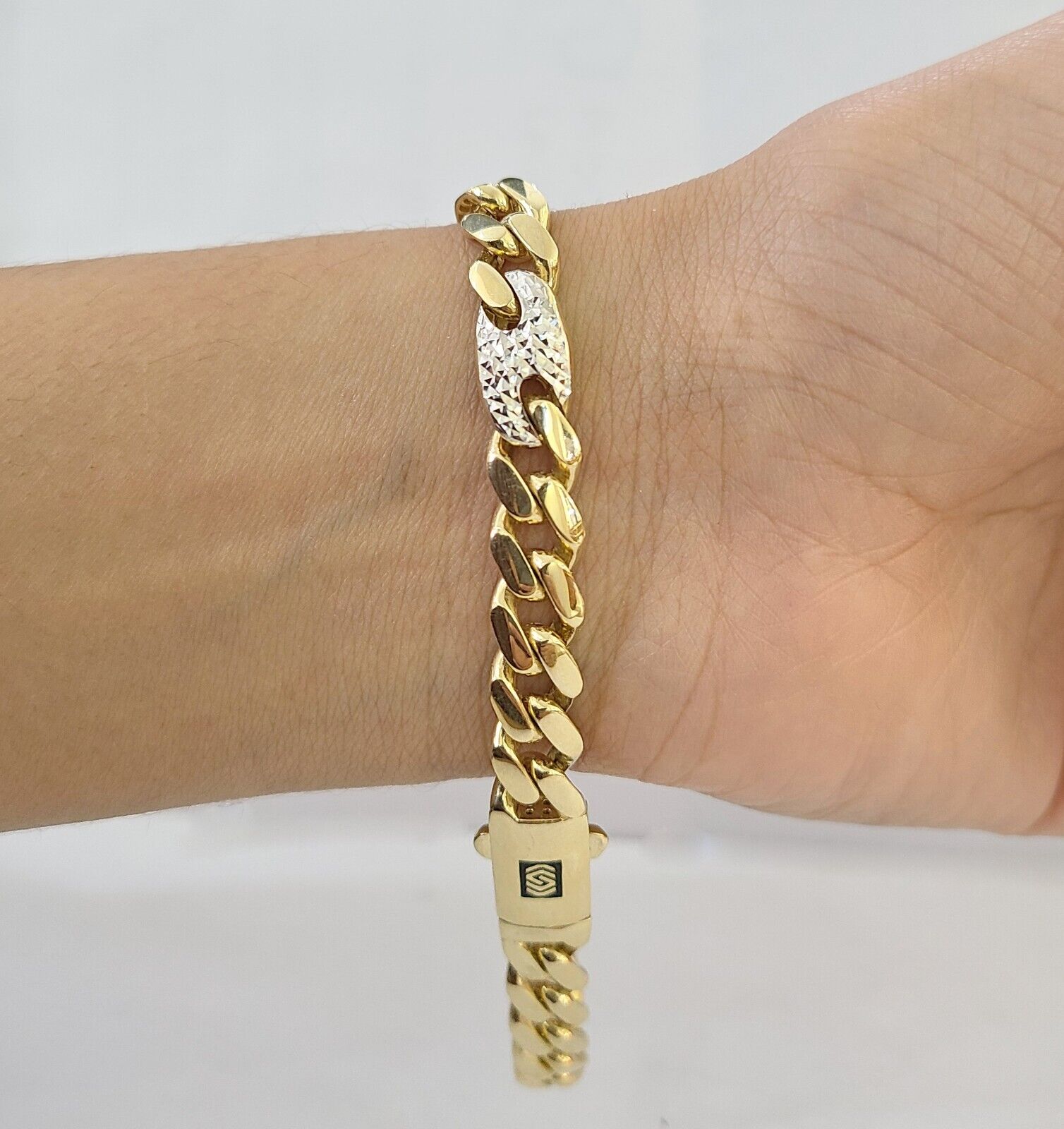 10k Yellow Gold Miami Cuban Link Bracelet 8.5 Inch Anchor Mariner 12mm Gold - GoldenlinQ