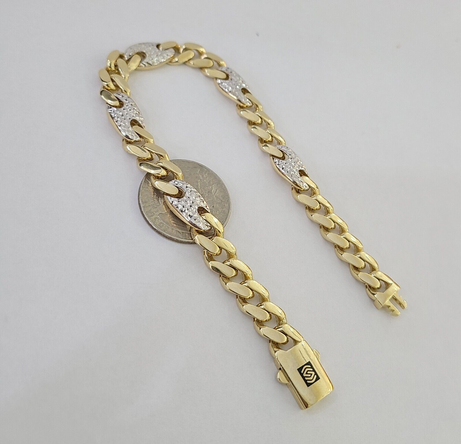 10k Yellow Gold Miami Cuban Link Bracelet 8.5 Inch Anchor Mariner 12mm Gold - GoldenlinQ