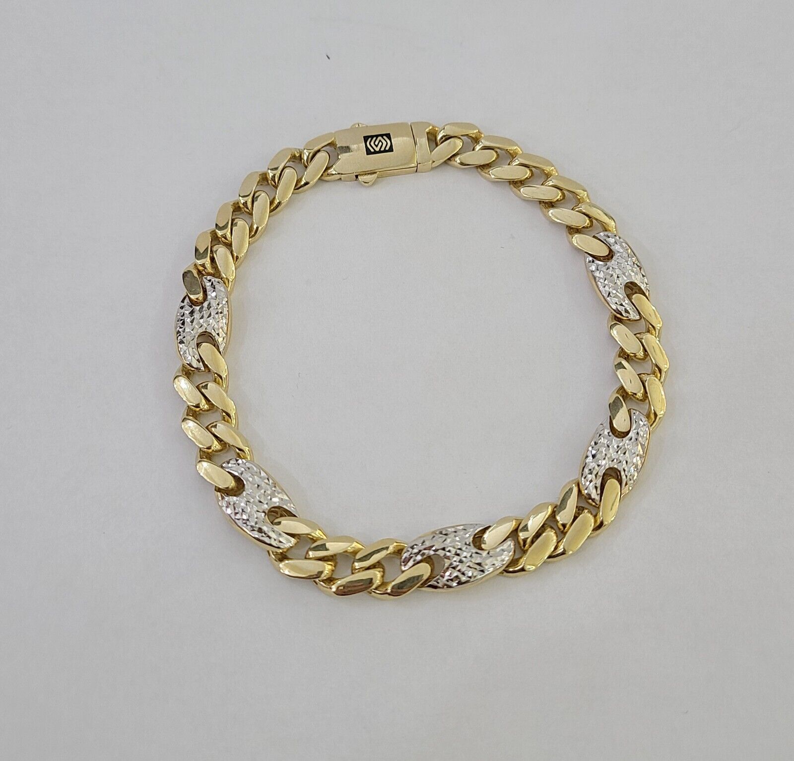 10k Yellow Gold Miami Cuban Link Bracelet 8.5 Inch Anchor Mariner 12mm Gold - GoldenlinQ