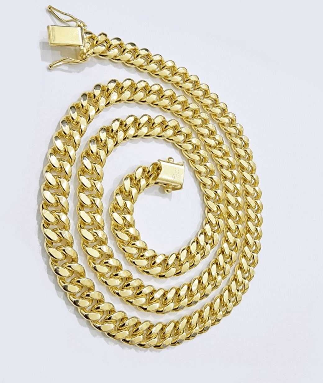 10k Yellow Gold Miami Cuban Link Chain Necklace 7mm 28'' Real 10kt SALE Box Lock - GoldenlinQ