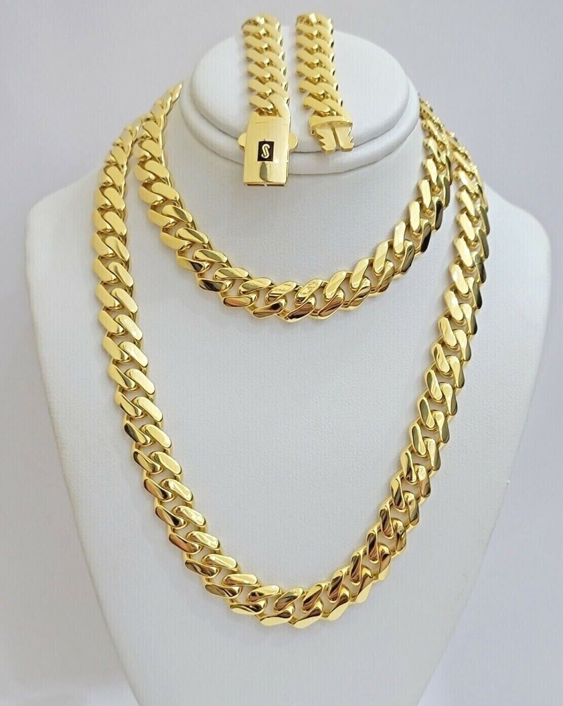 10k Yellow Gold Miami Cuban Royal Monaco Curb Link Chain 7.5mm Necklace 22" REAL - GoldenlinQ