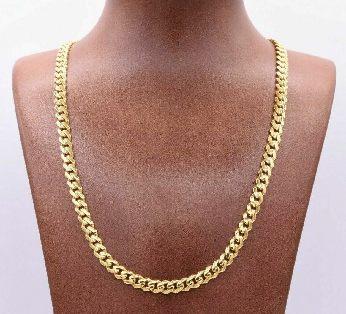 10k Yellow Gold Miami Cuban Royal Monaco Curb Link Chain 7.5mm Necklace 24" REAL - GoldenlinQ