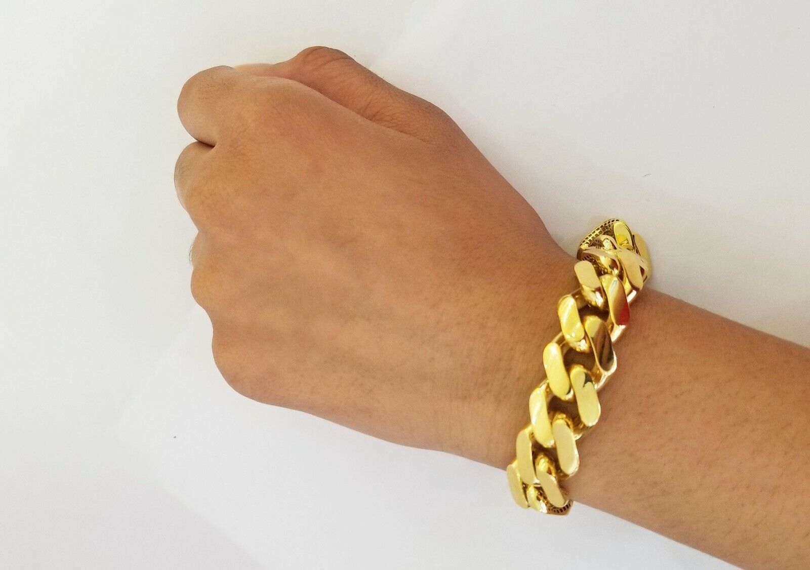 10K Yellow Gold Monaco Bracelet 8 inch 15mm Cuban link Real 10kt For Men's - GoldenlinQ