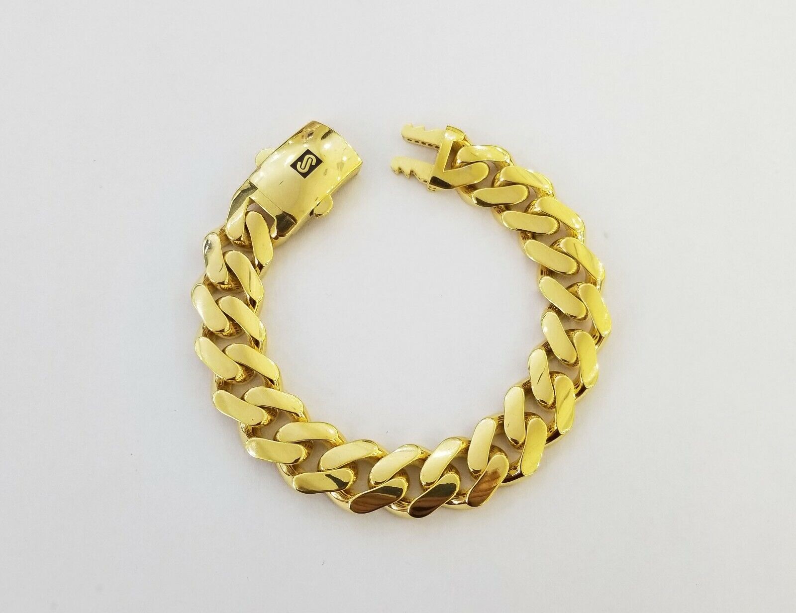 10K Yellow Gold Monaco Bracelet 8 inch 15mm Cuban link Real 10kt For Men's - GoldenlinQ