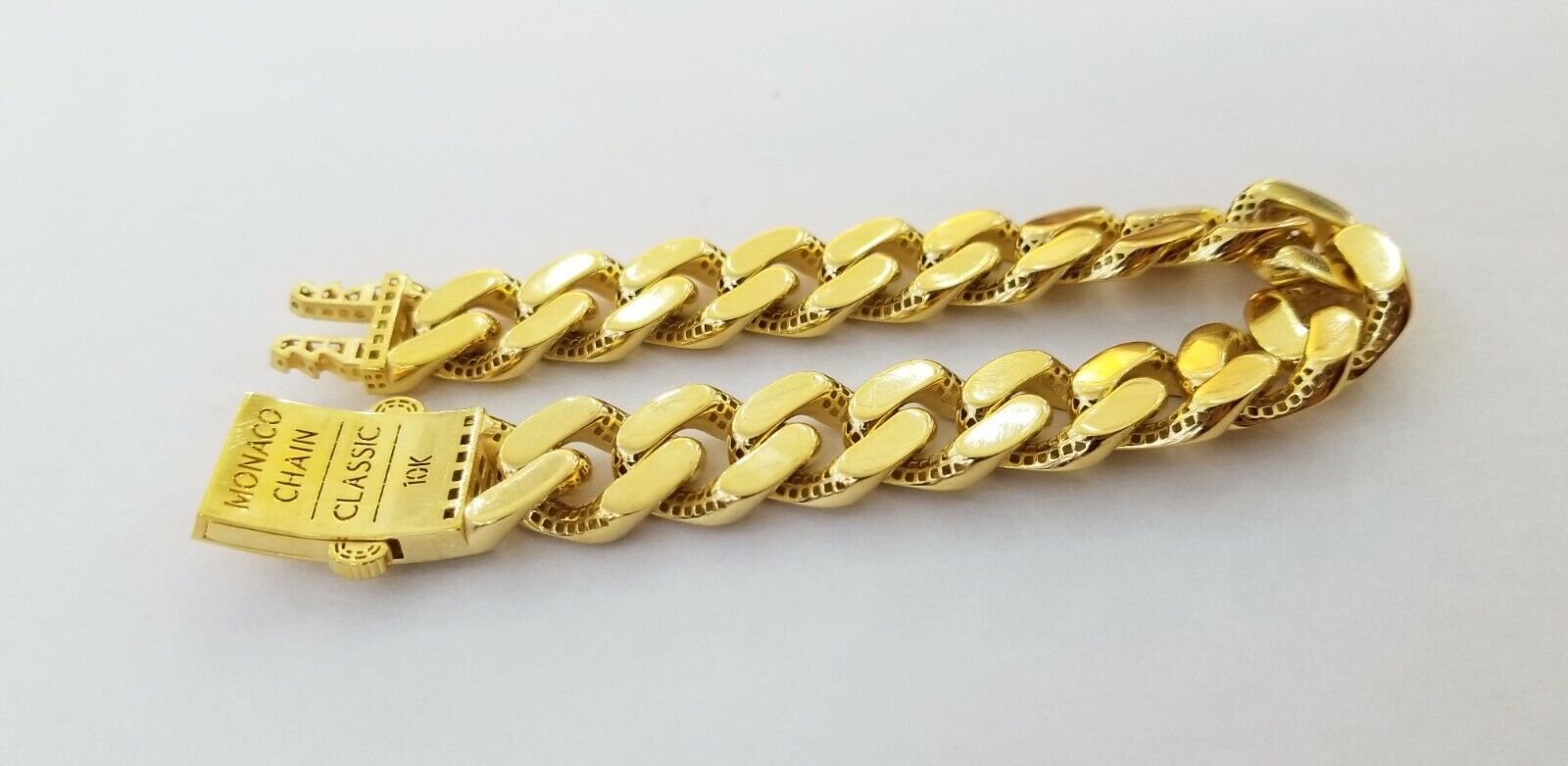 10K Yellow Gold Monaco Bracelet 9 inch 15mm Cuban link Men's Real 10kt - GoldenlinQ