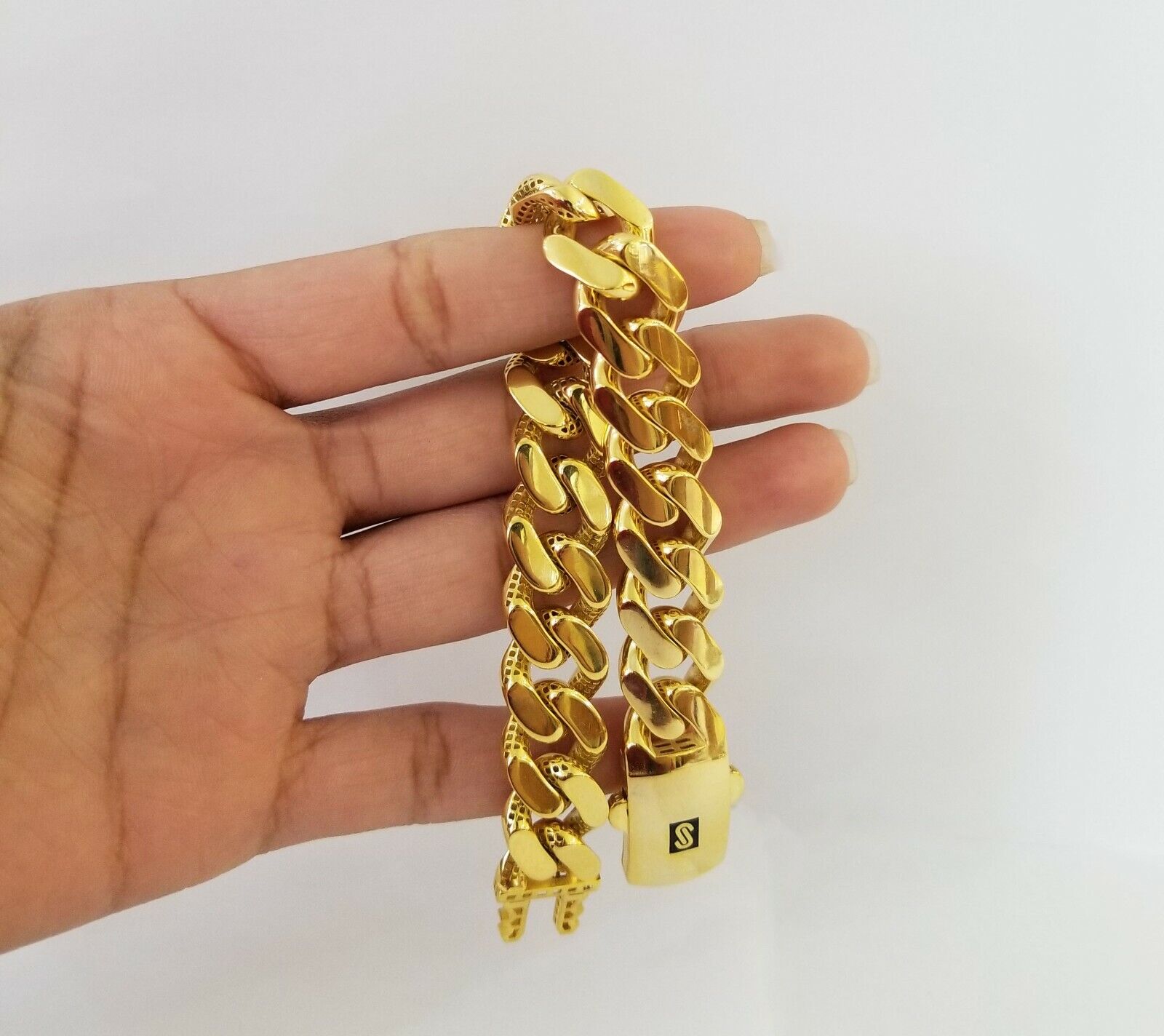 10K Yellow Gold Monaco Bracelet 9 inch 15mm Cuban link Men's Real 10kt - GoldenlinQ