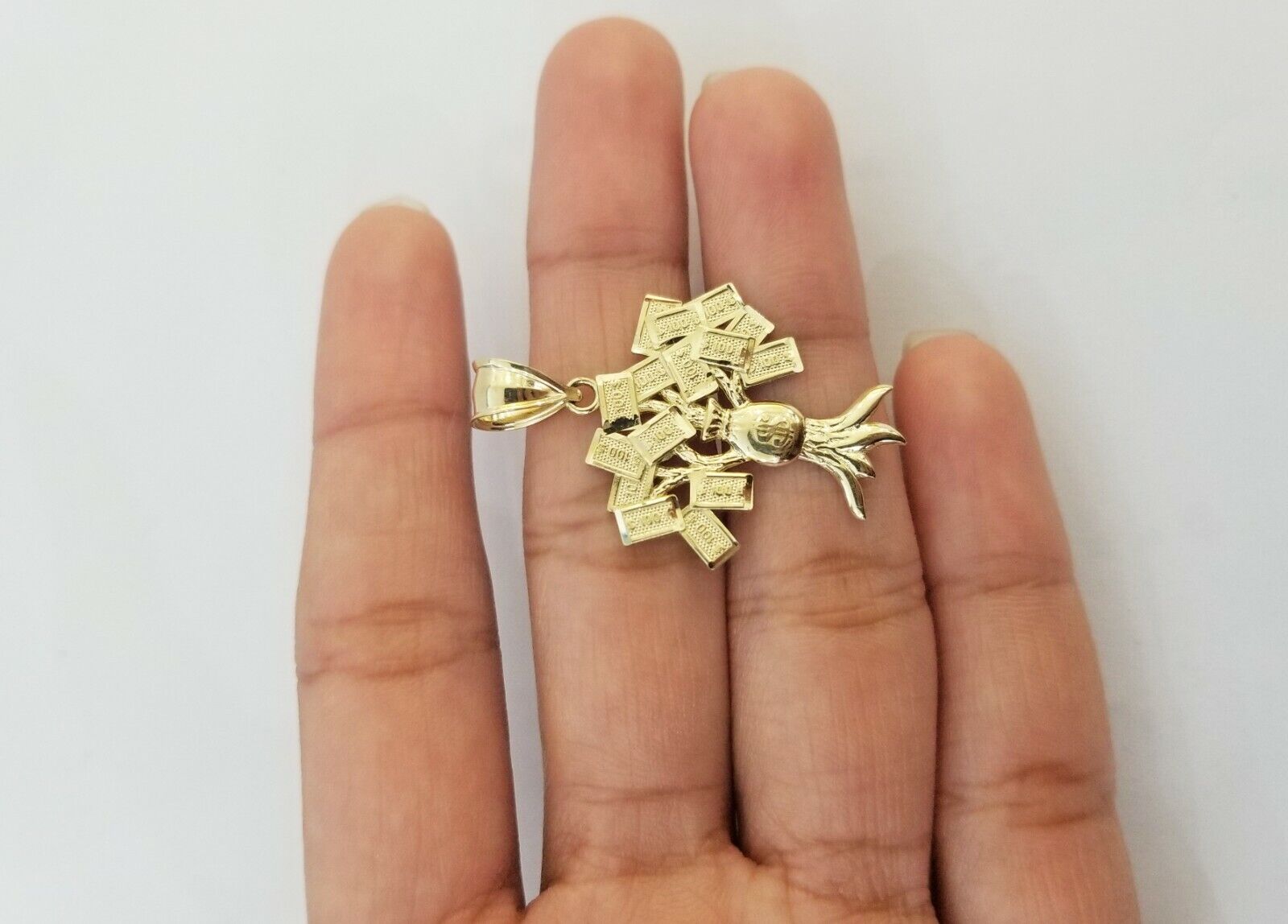 10k Yellow Gold Money Tree Pendant with 18 inch rope chain 3mm 10kt gold set - GoldenlinQ