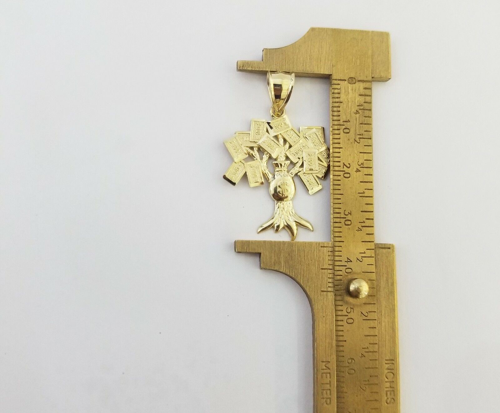 10k Yellow Gold Money Tree Pendant with 18 inch rope chain 3mm 10kt gold set - GoldenlinQ