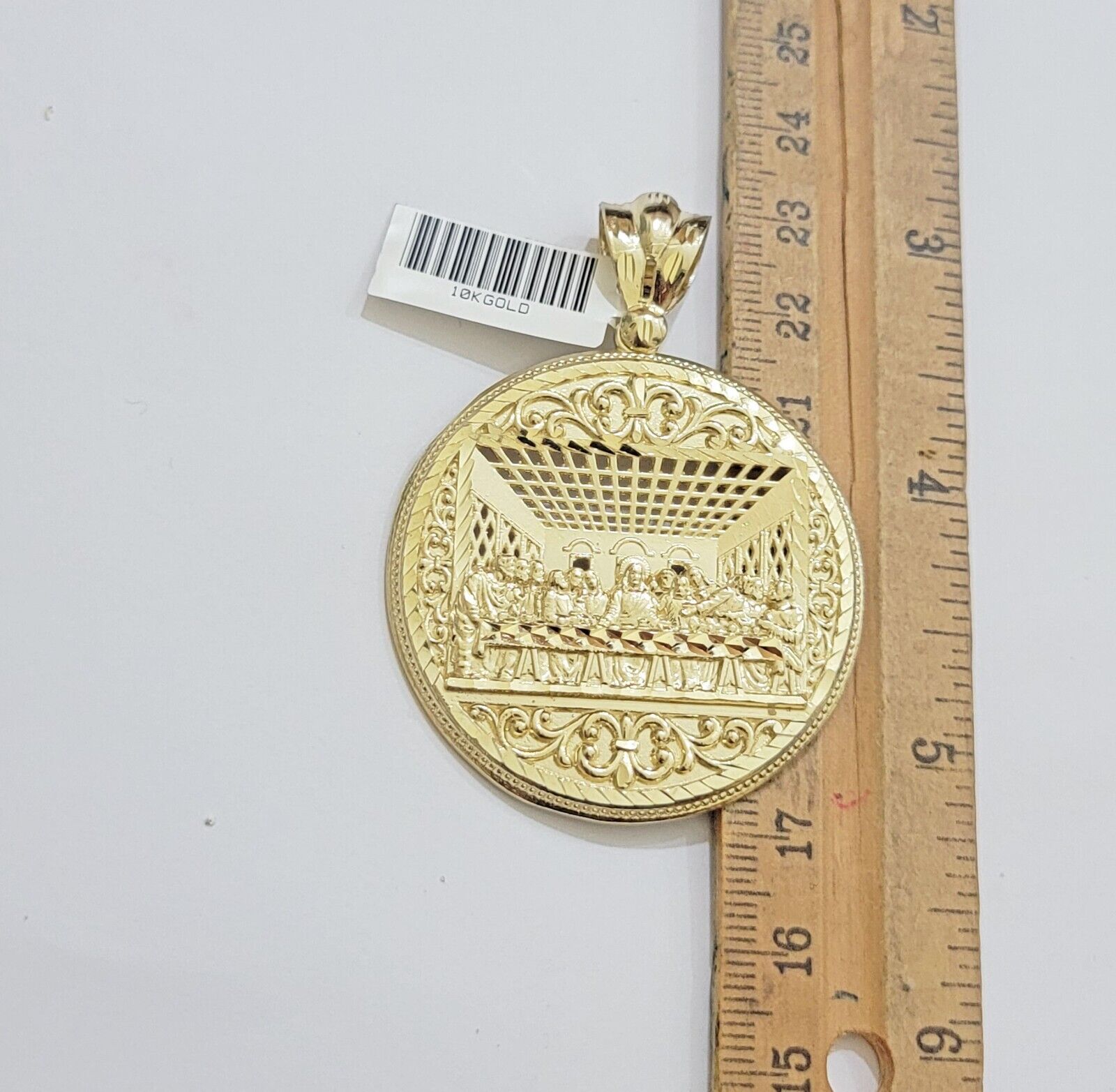 10k Yellow Gold Necklace 22" Franco Chain & Last Supper Charm Pendant SET REAL - GoldenlinQ