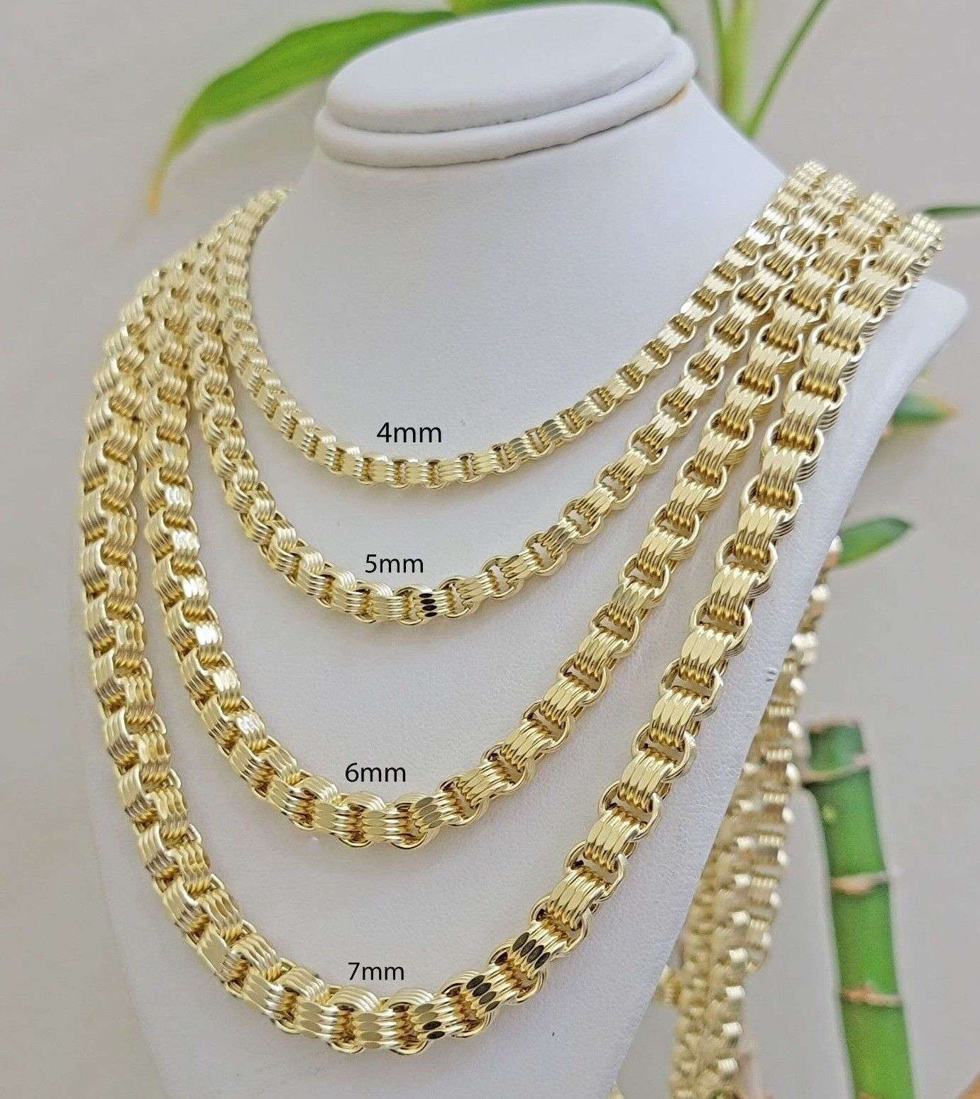 10k Yellow Gold Necklace Box Byzantine Chain 4mm 5mm 6mm 7mm 18 in - 30 in REAL - GoldenlinQ
