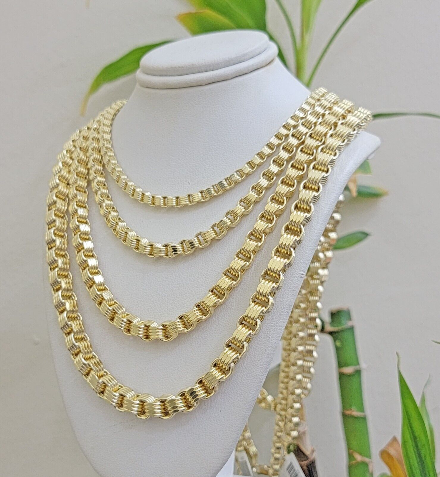 10k Yellow Gold Necklace Box Byzantine Chain 4mm 5mm 6mm 7mm 18 in - 30 in REAL - GoldenlinQ