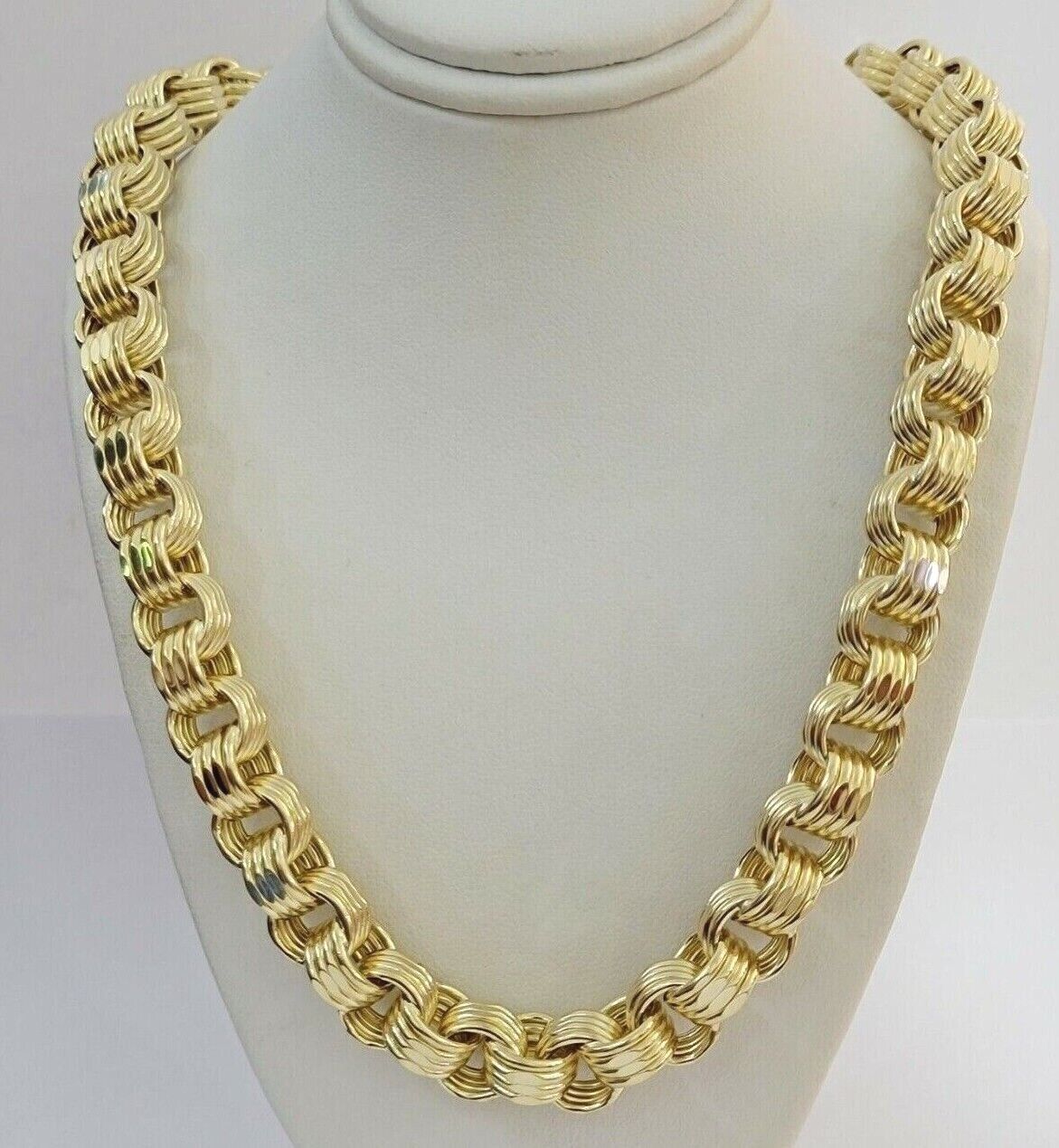 10k Yellow Gold Necklace Byzantine Box chain 28 Inch 12.5mm Mens Thick REAL 10K - GoldenlinQ