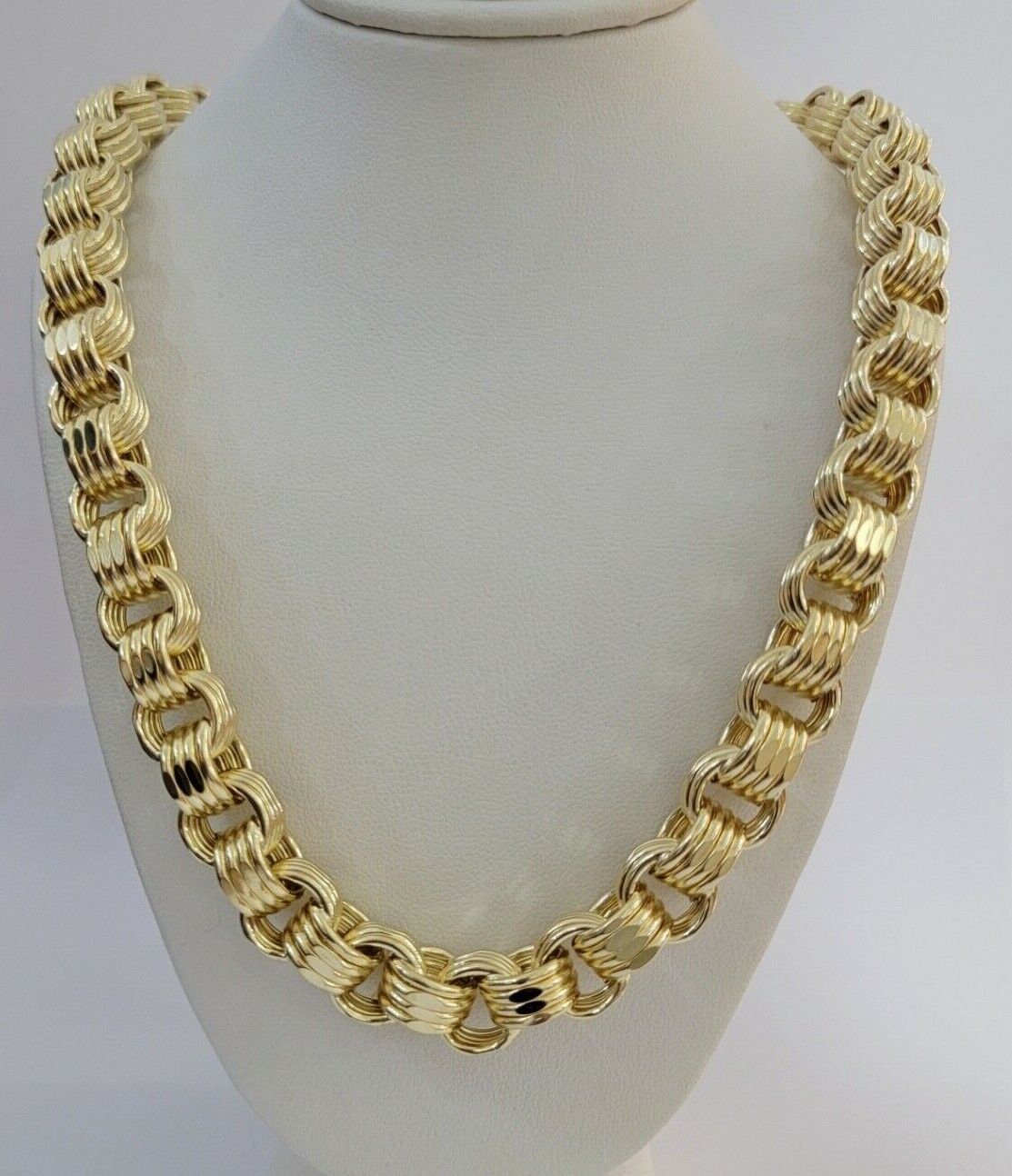 10k Yellow Gold Necklace Byzantine Box chain 28 Inch 12.5mm Mens Thick REAL 10K - GoldenlinQ