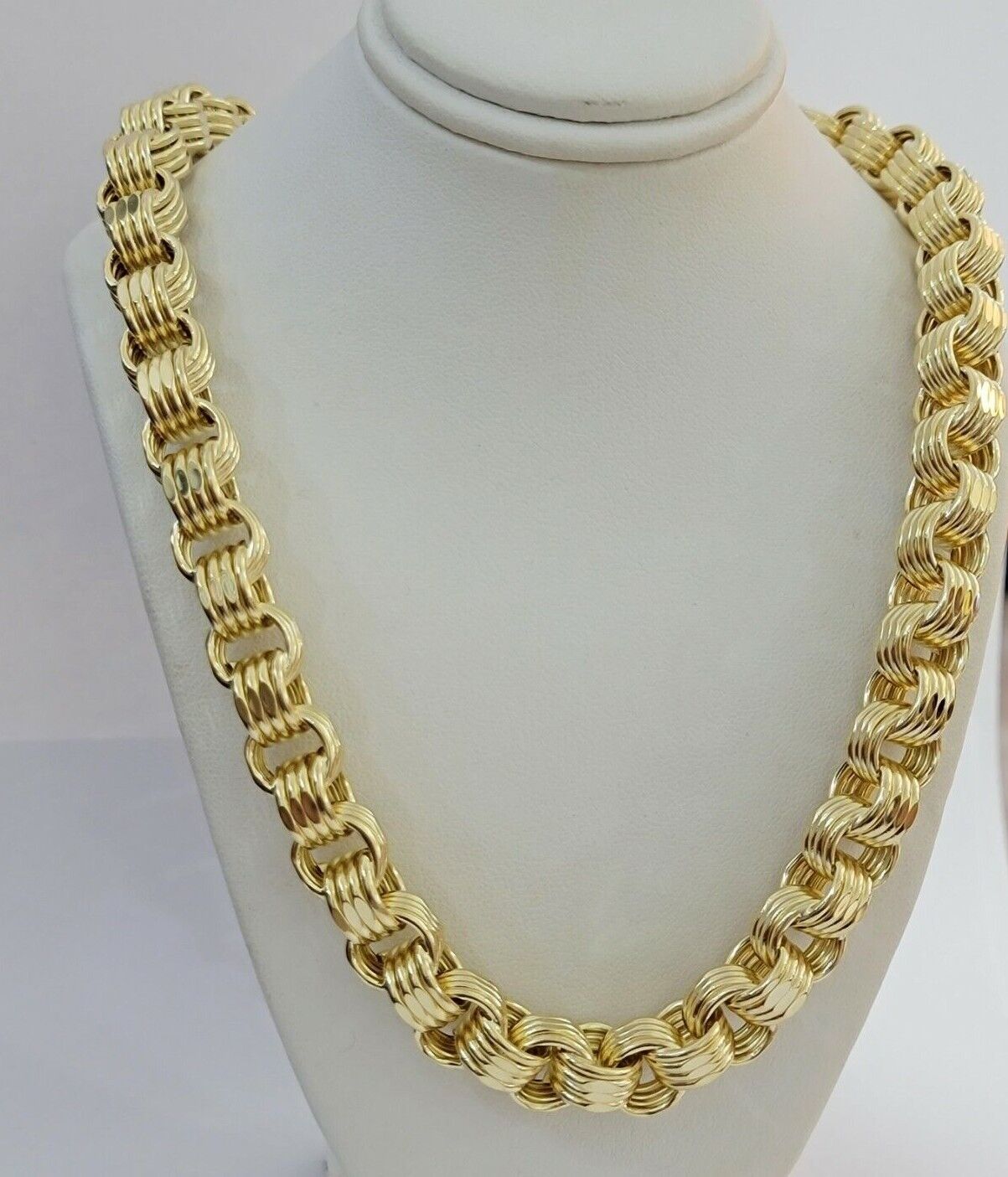 10k Yellow Gold Necklace Byzantine Box chain 28 Inch 12.5mm Mens Thick REAL 10K - GoldenlinQ