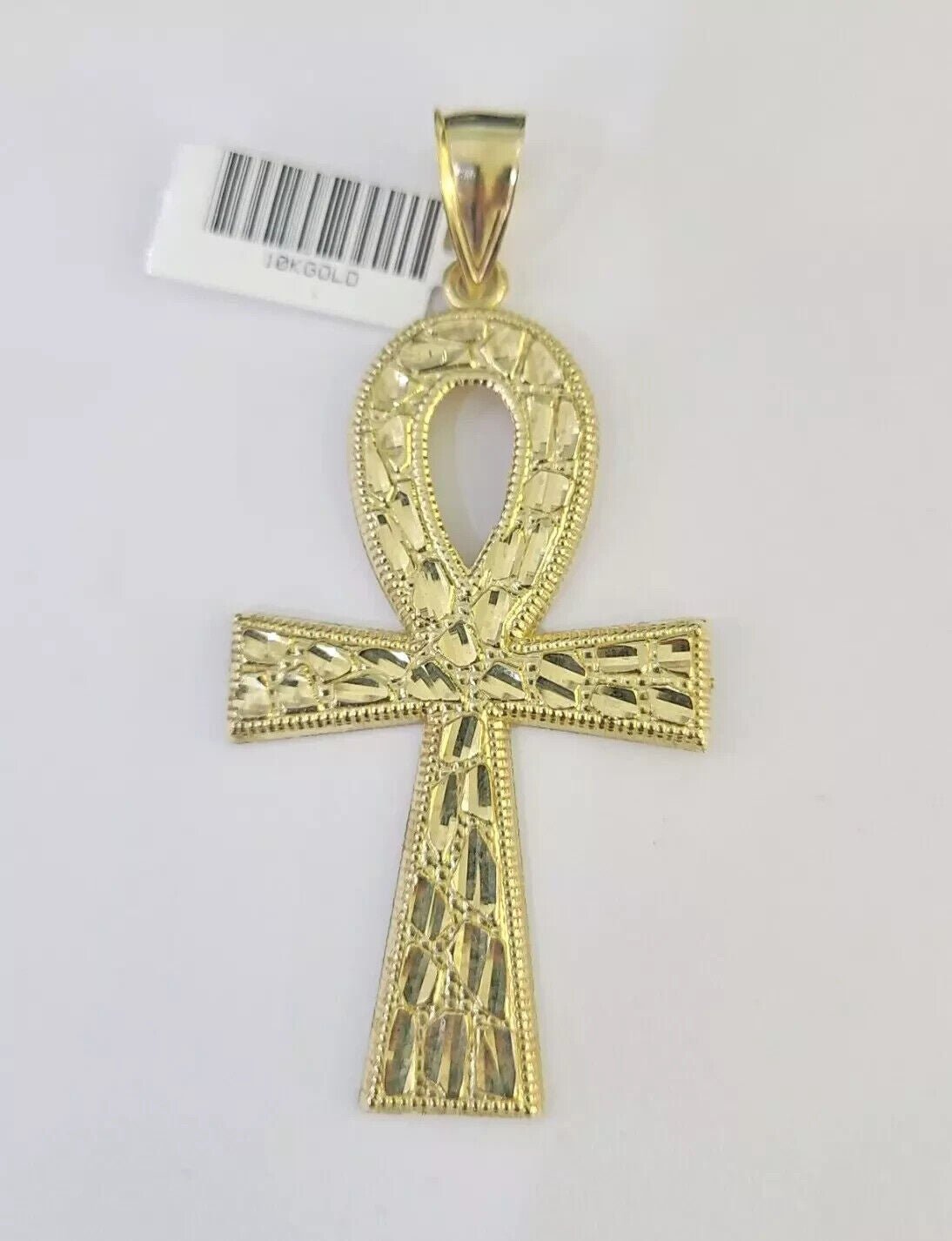 10k Yellow Gold Nugget Ankh Charm Pendant 2.75 Inch For Men's REAL 10KT Gold - GoldenlinQ