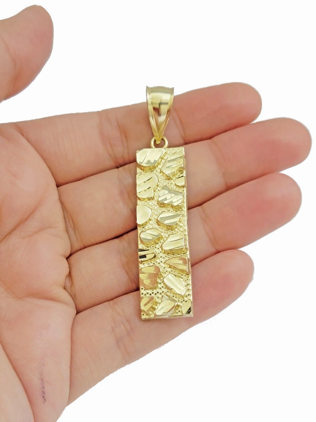10k Yellow Gold Nugget Bar Charm Pendant 1'' Inch Necklace Chain SALE Real 10kt - GoldenlinQ