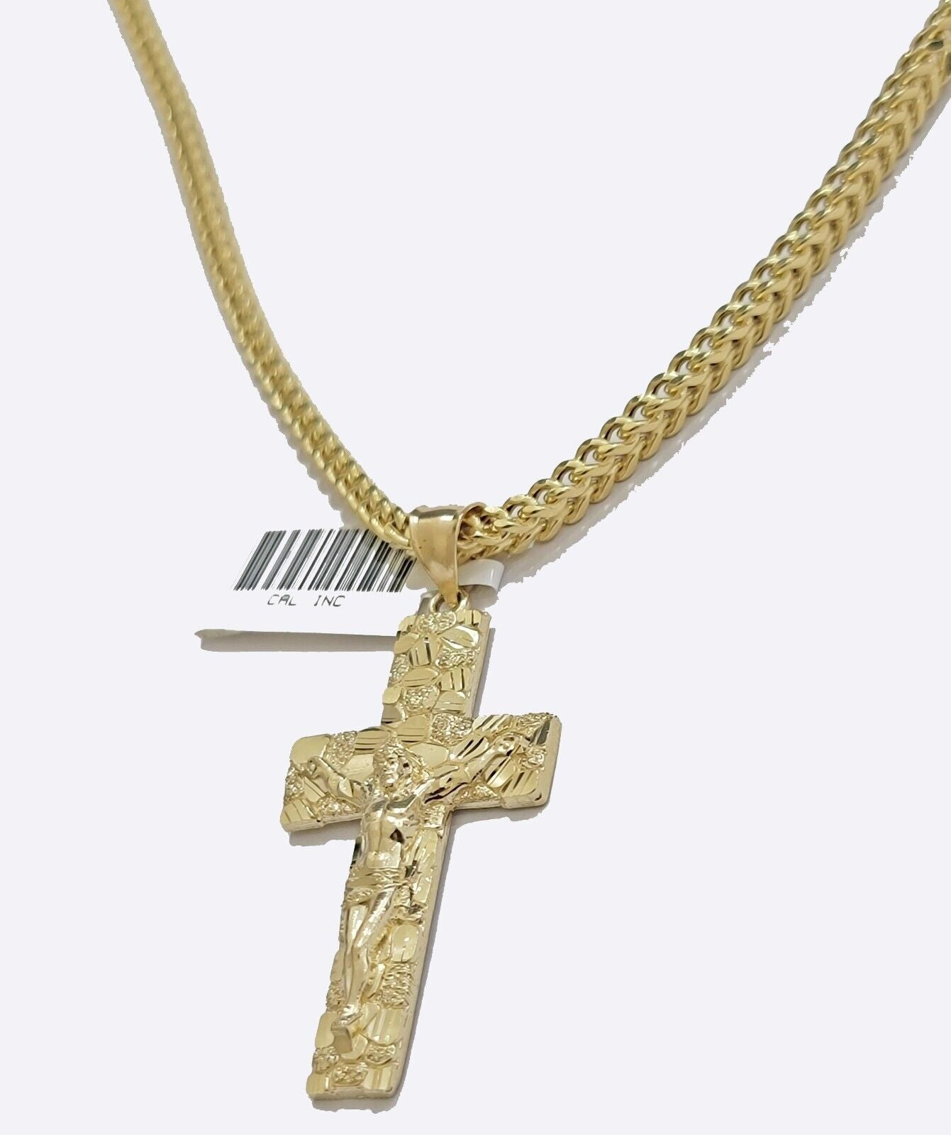 10k Yellow Gold Nugget Charm Pendant And Franco Chain Necklace 3mm 18" - 26" - GoldenlinQ